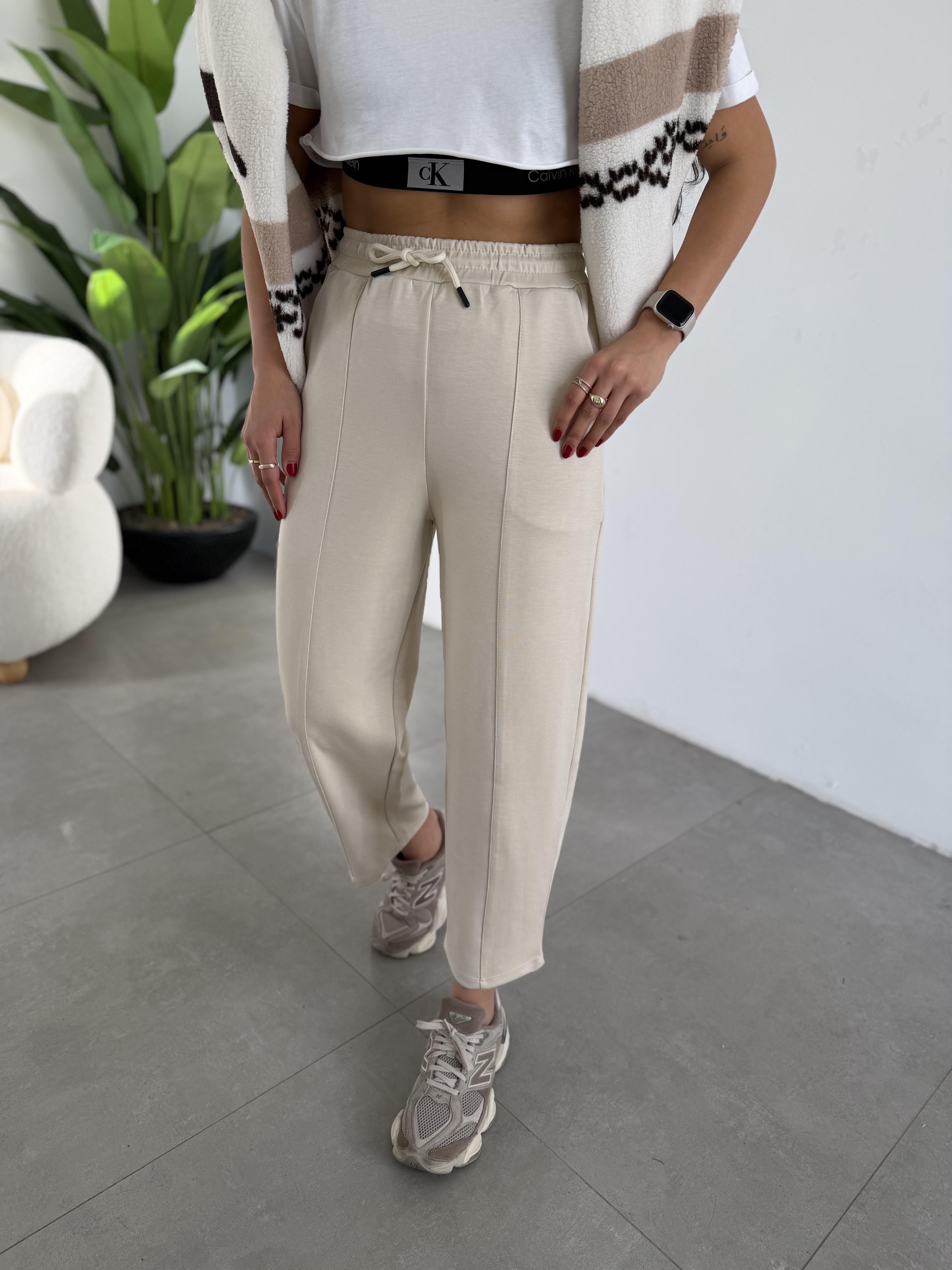 Bej Önü Çimalı Modal Eşofman Altı