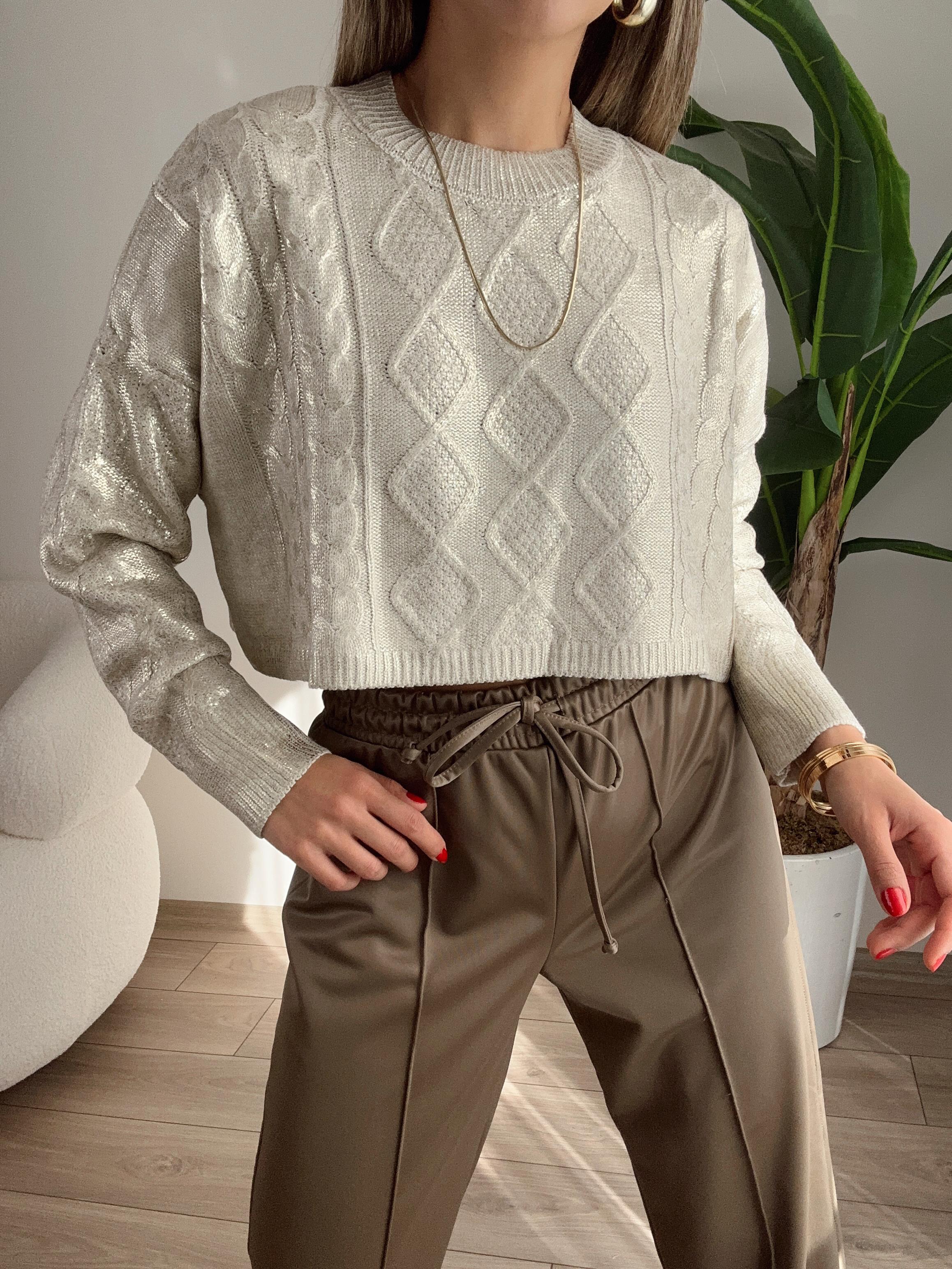 Bej Varak Baskılı Triko Kazak