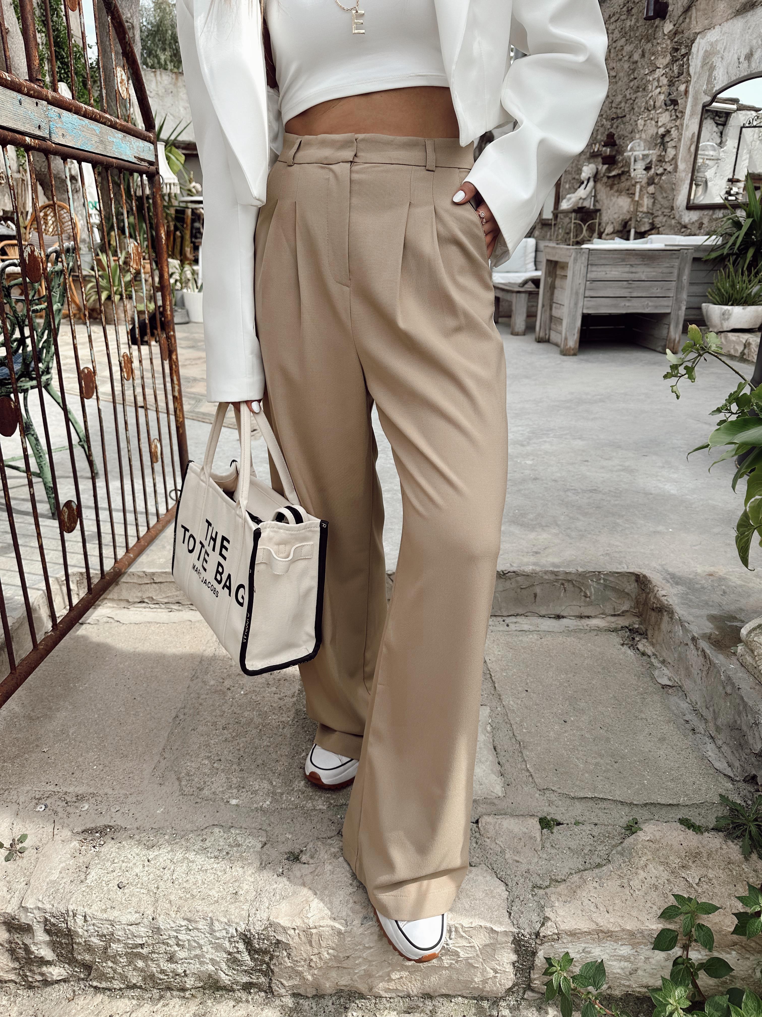 Bej Yanları Şerit Detaylı Palazzo