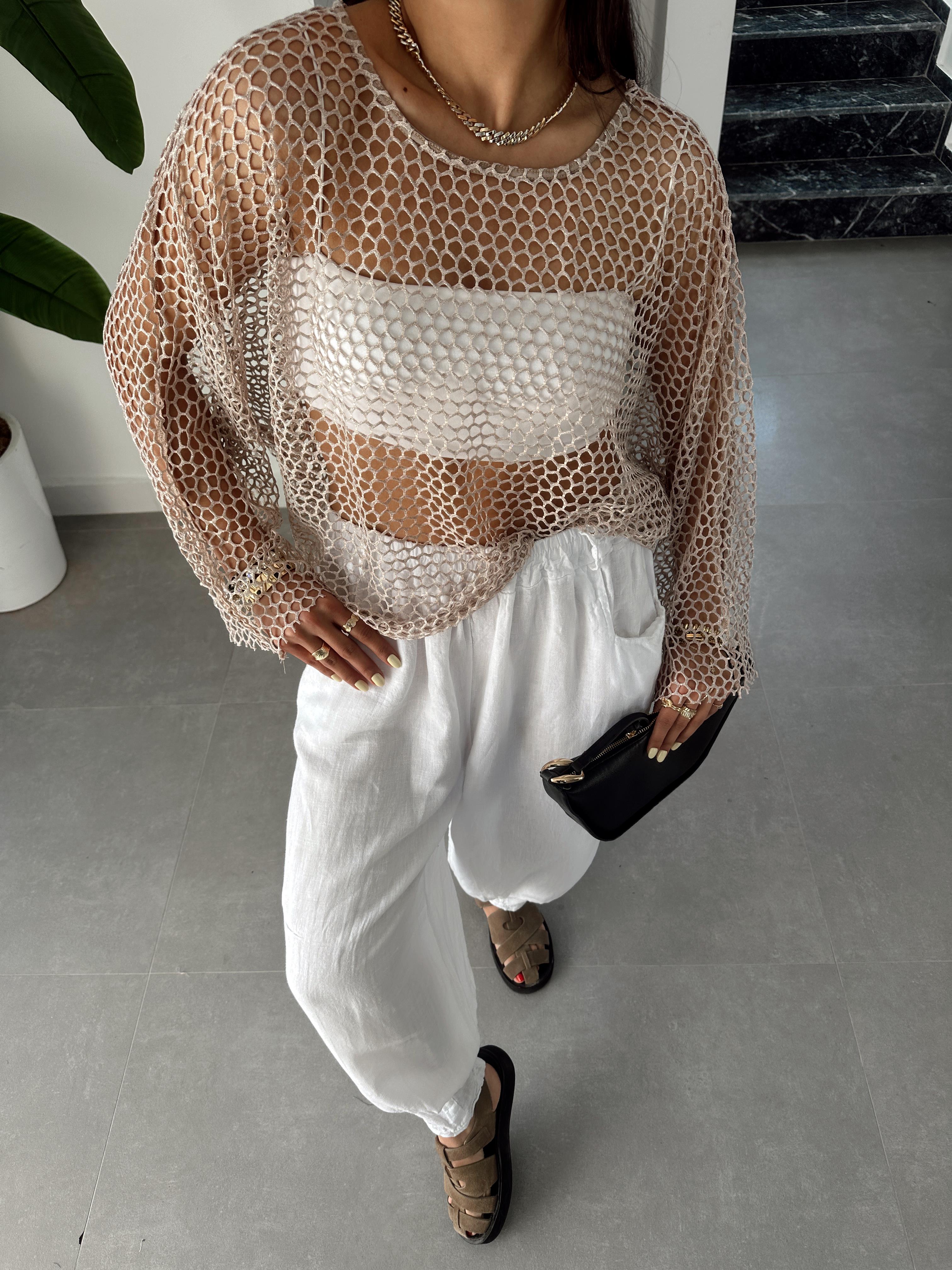 Bej Yarasa Kol File Bluz