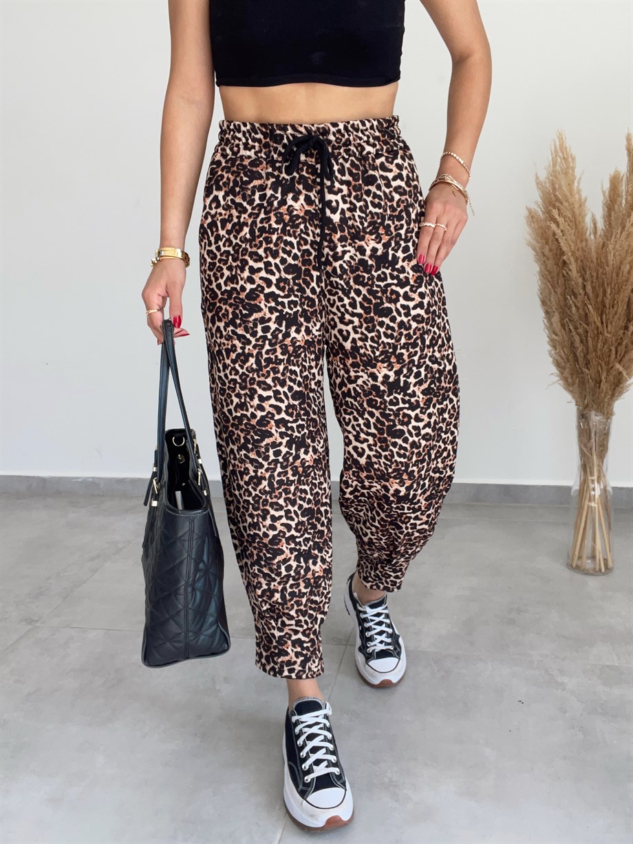 Beli Lastikli Leopar Şalvar