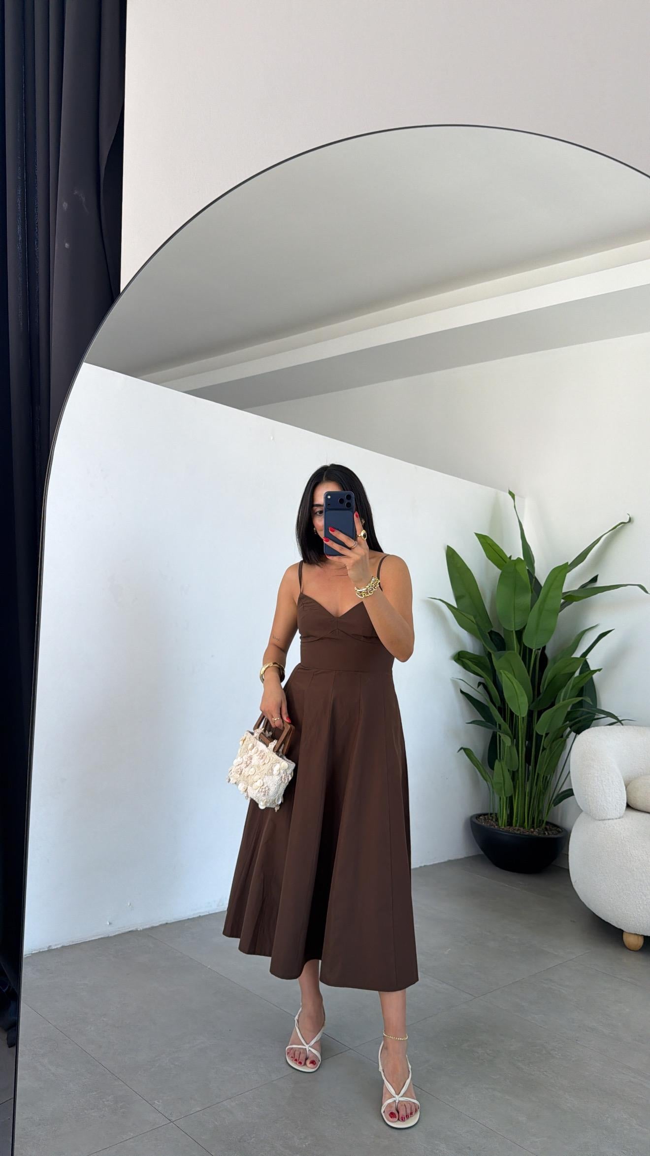 Belle Luxe Kahve Belden Oturtmalı Elbise
