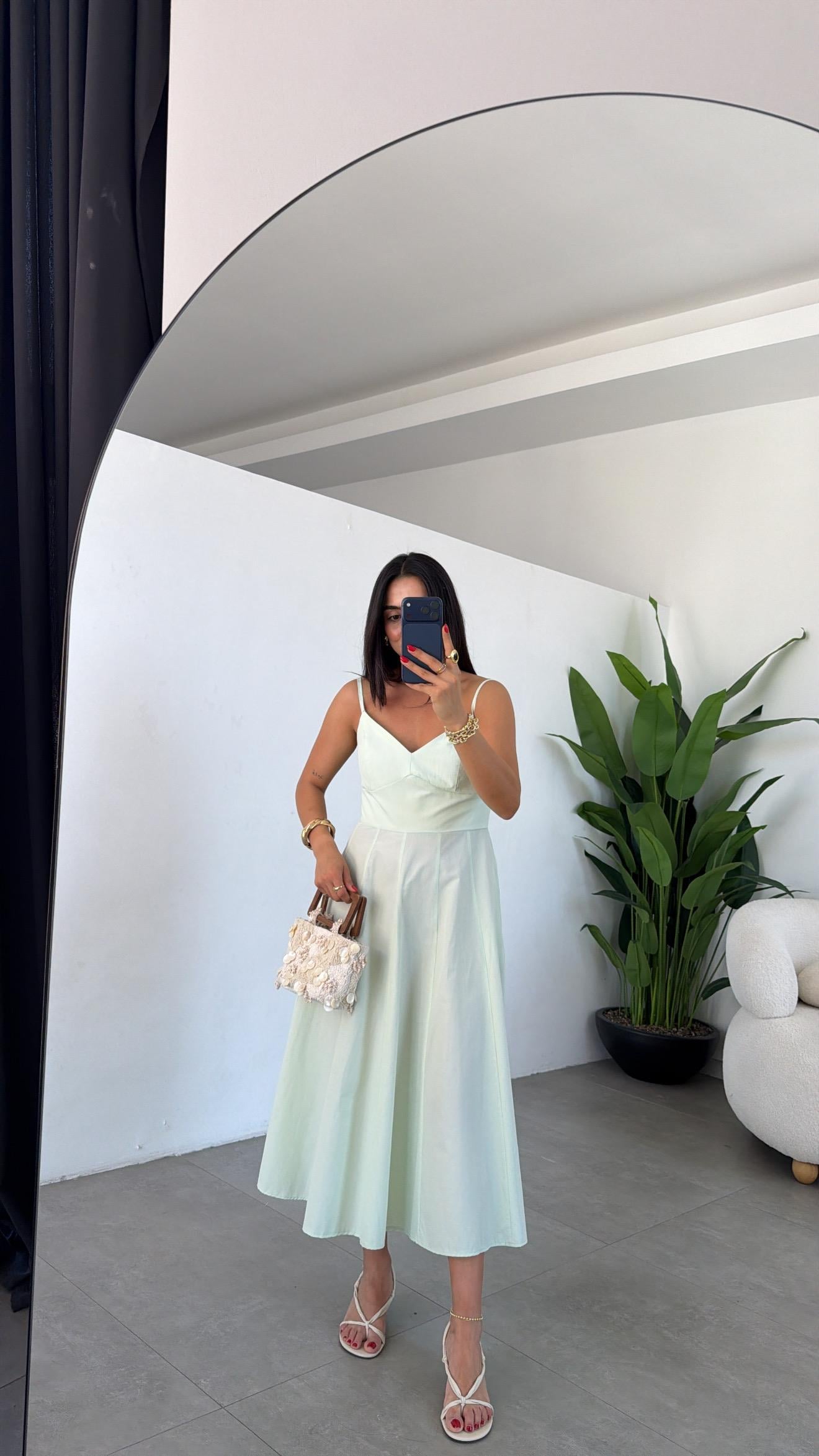 Belle Luxe Mint Yeşili Belden Oturtmalı Elbise