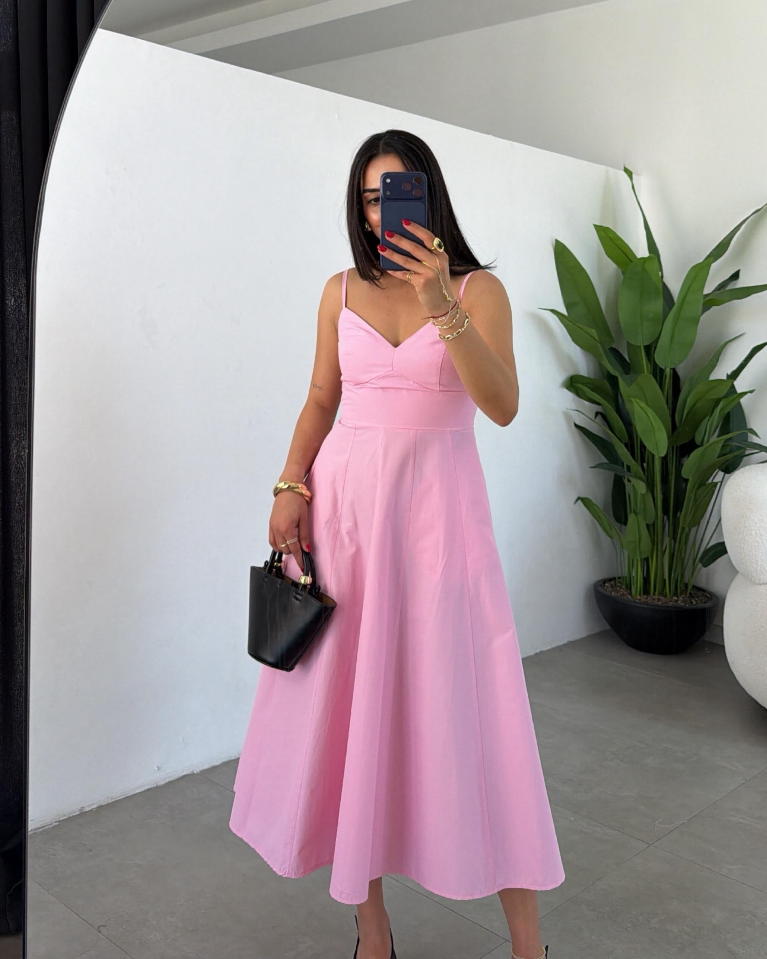 Belle Luxe Pembe Belden Oturtmalı Elbise