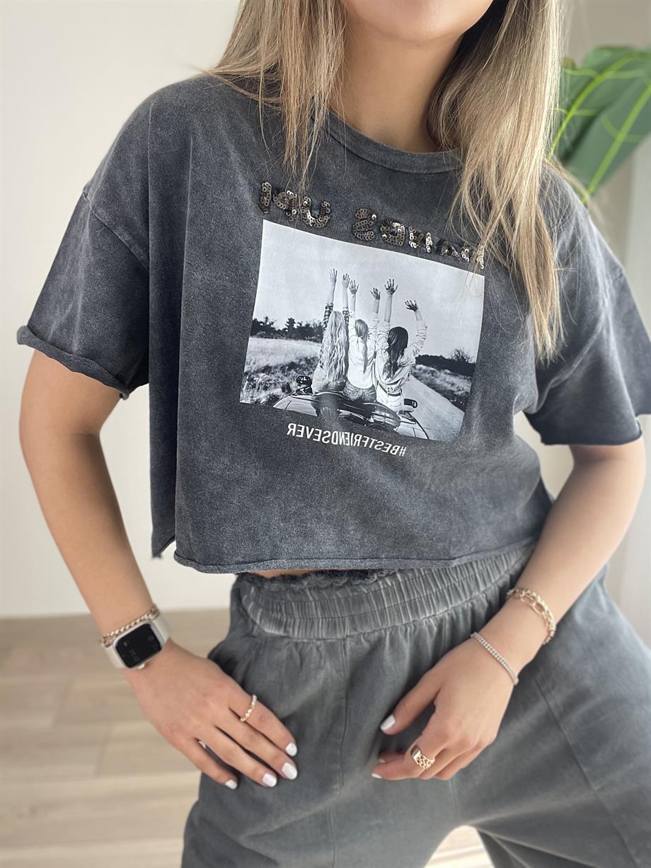 Bestfriend Yıkamalı Kısa Tişört