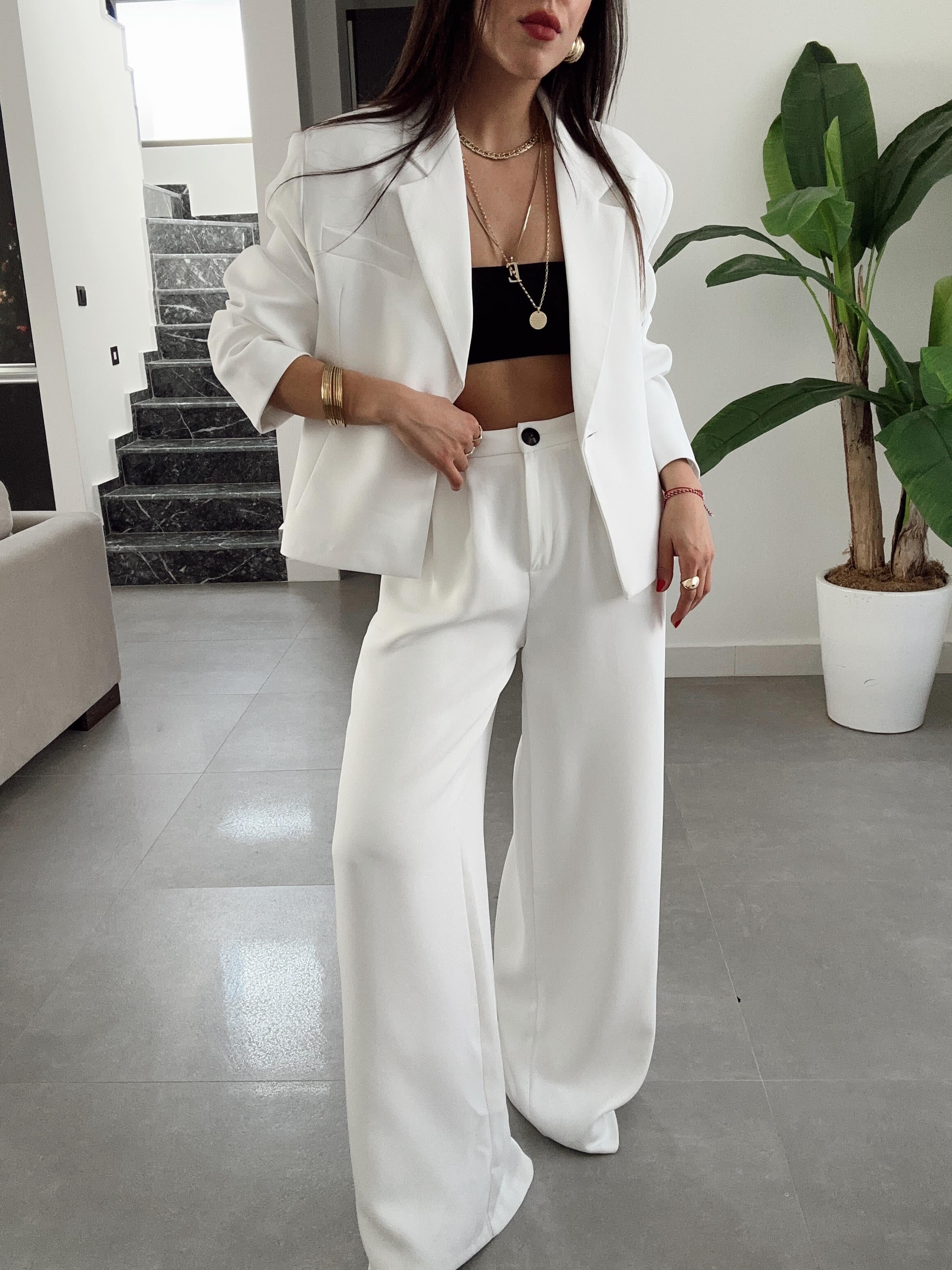 Beyaz Ceket-Pantolon Takım