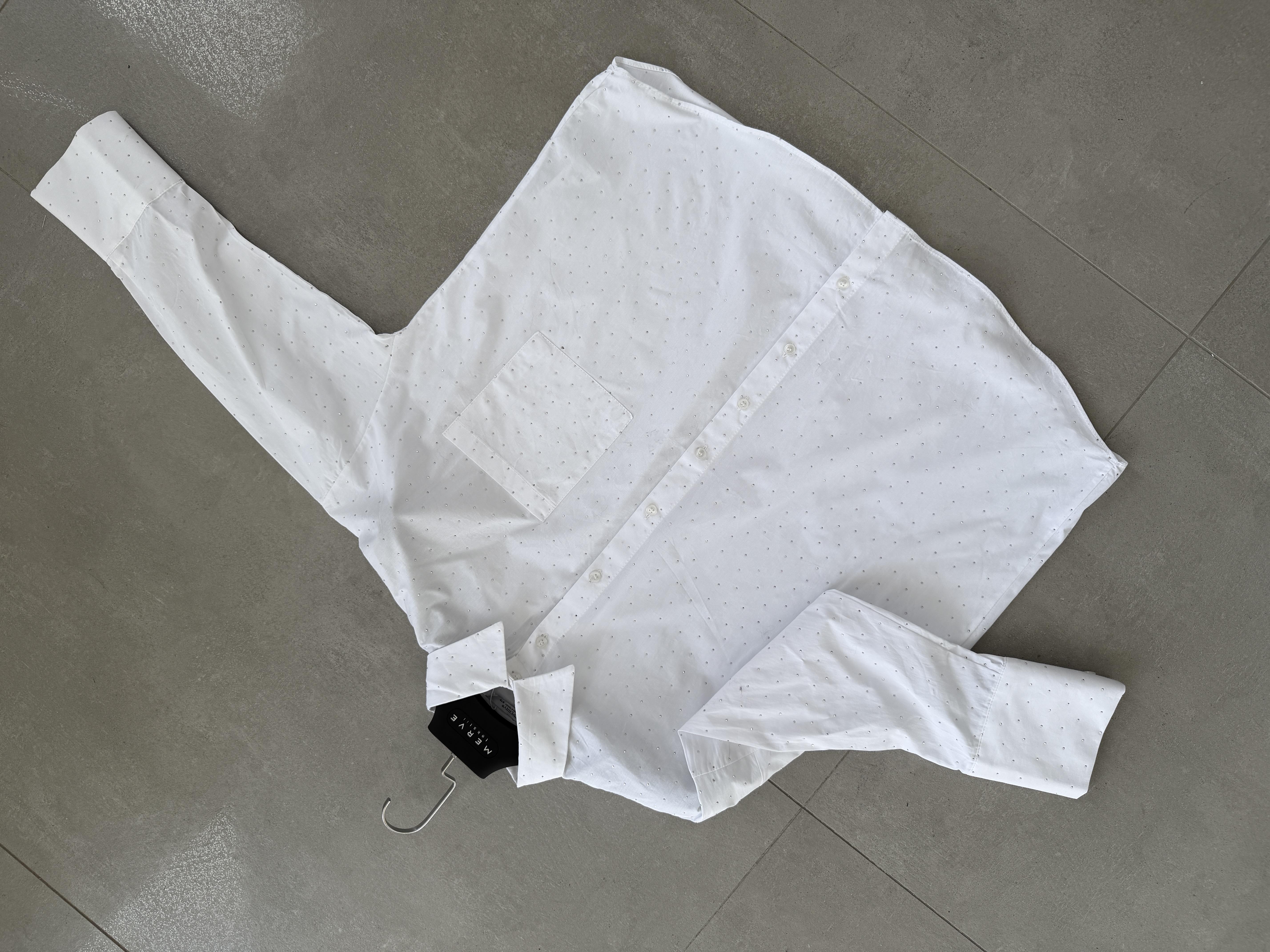 Beyaz Poplin Taşlı Gömlek