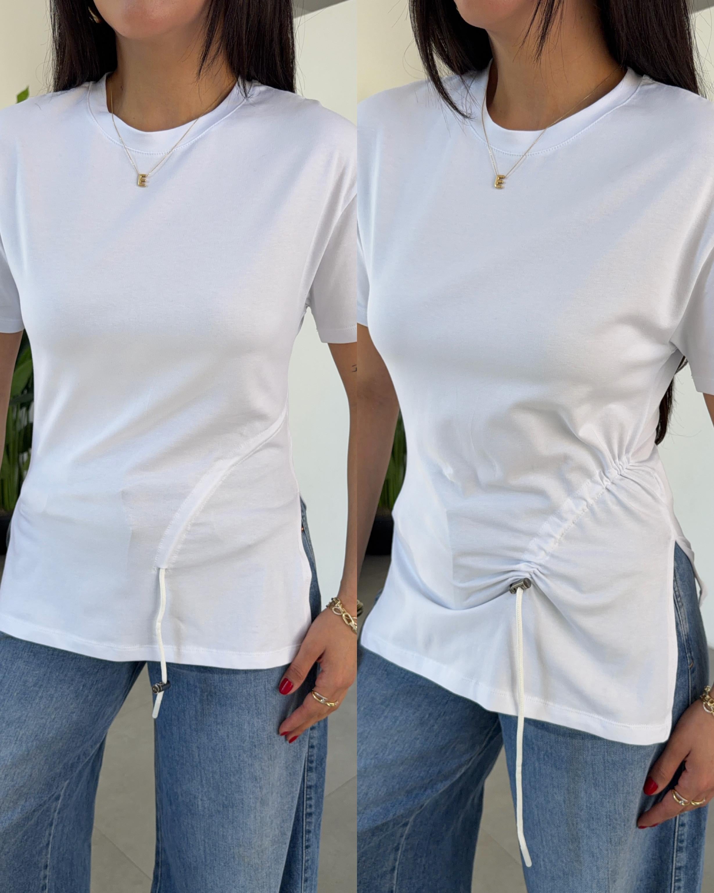 Beyaz Süprem Yırtmaçlı Önü Büzgülü Basic