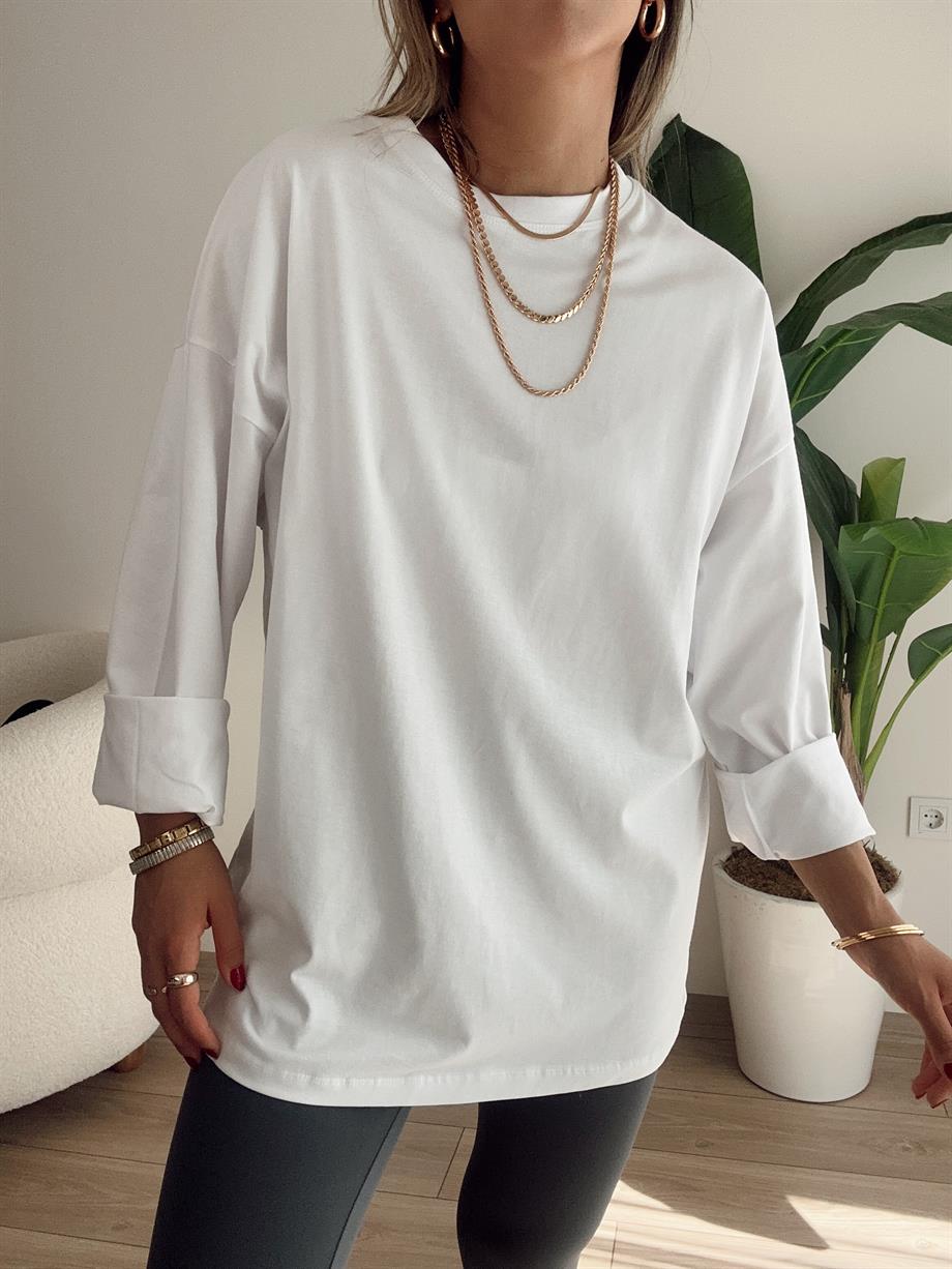 Beyaz Uzun Kol Oversize Basic