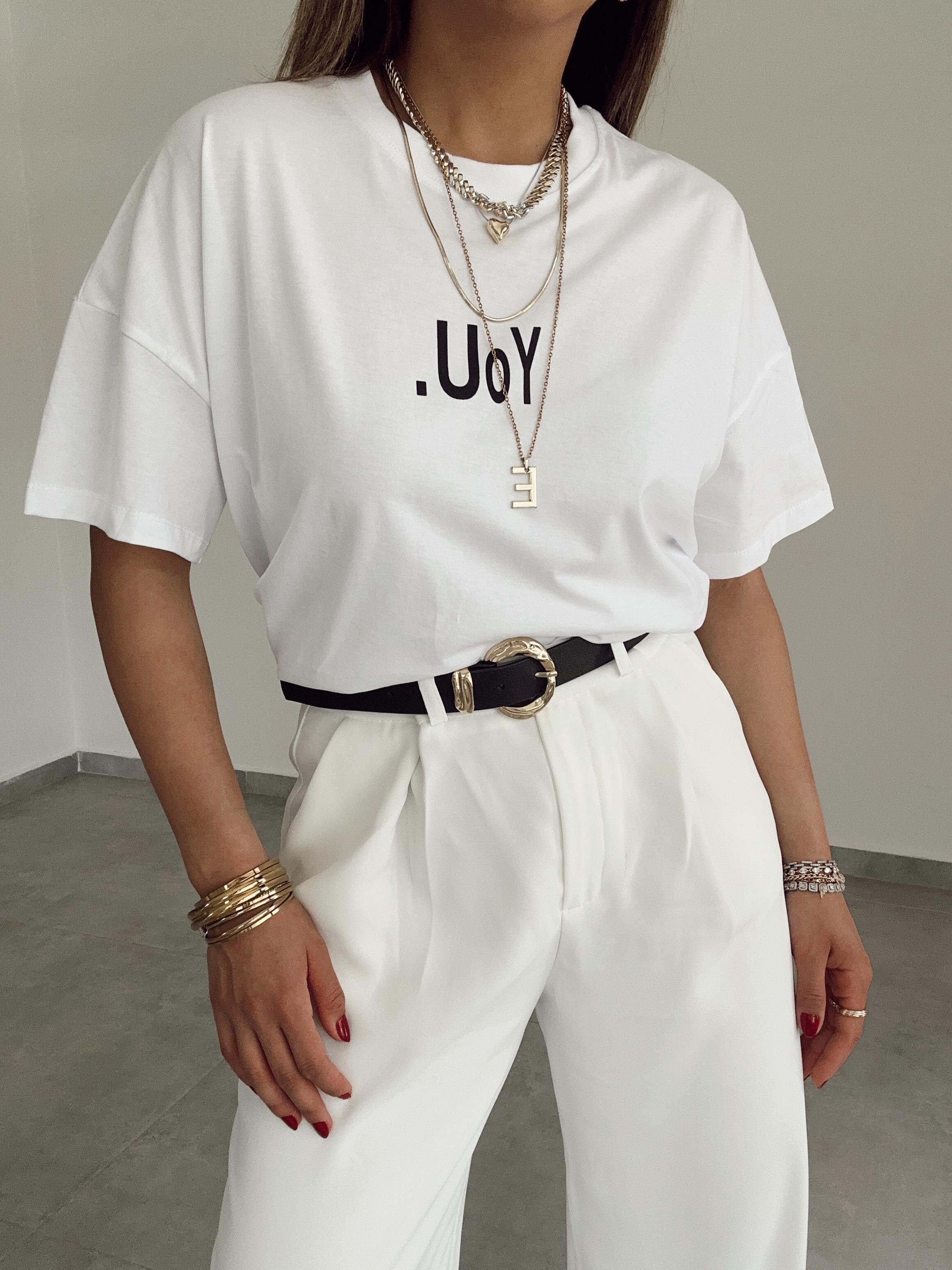 Beyaz You Baskılı Tişört