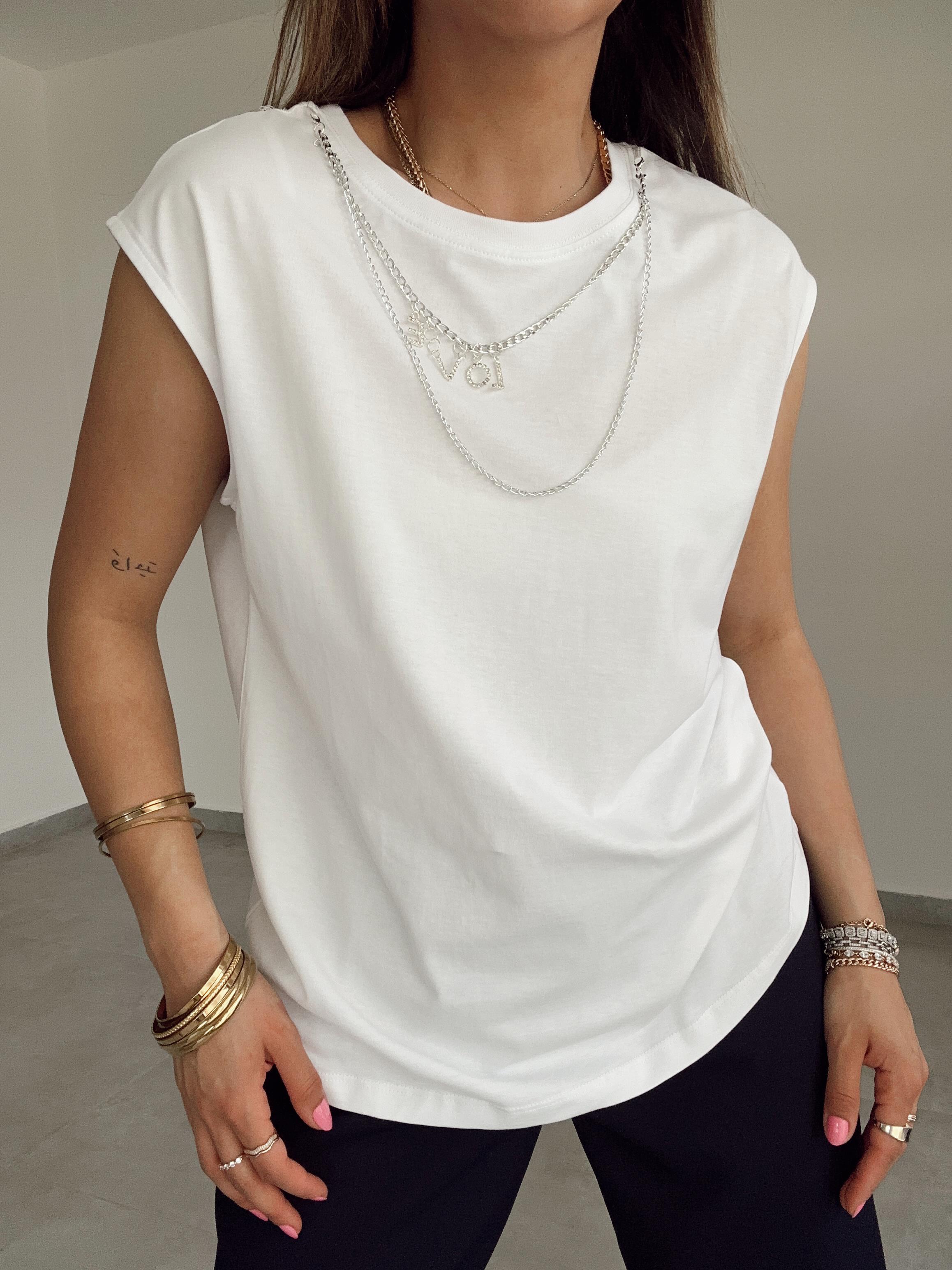 Beyaz Zincirli Tshirt