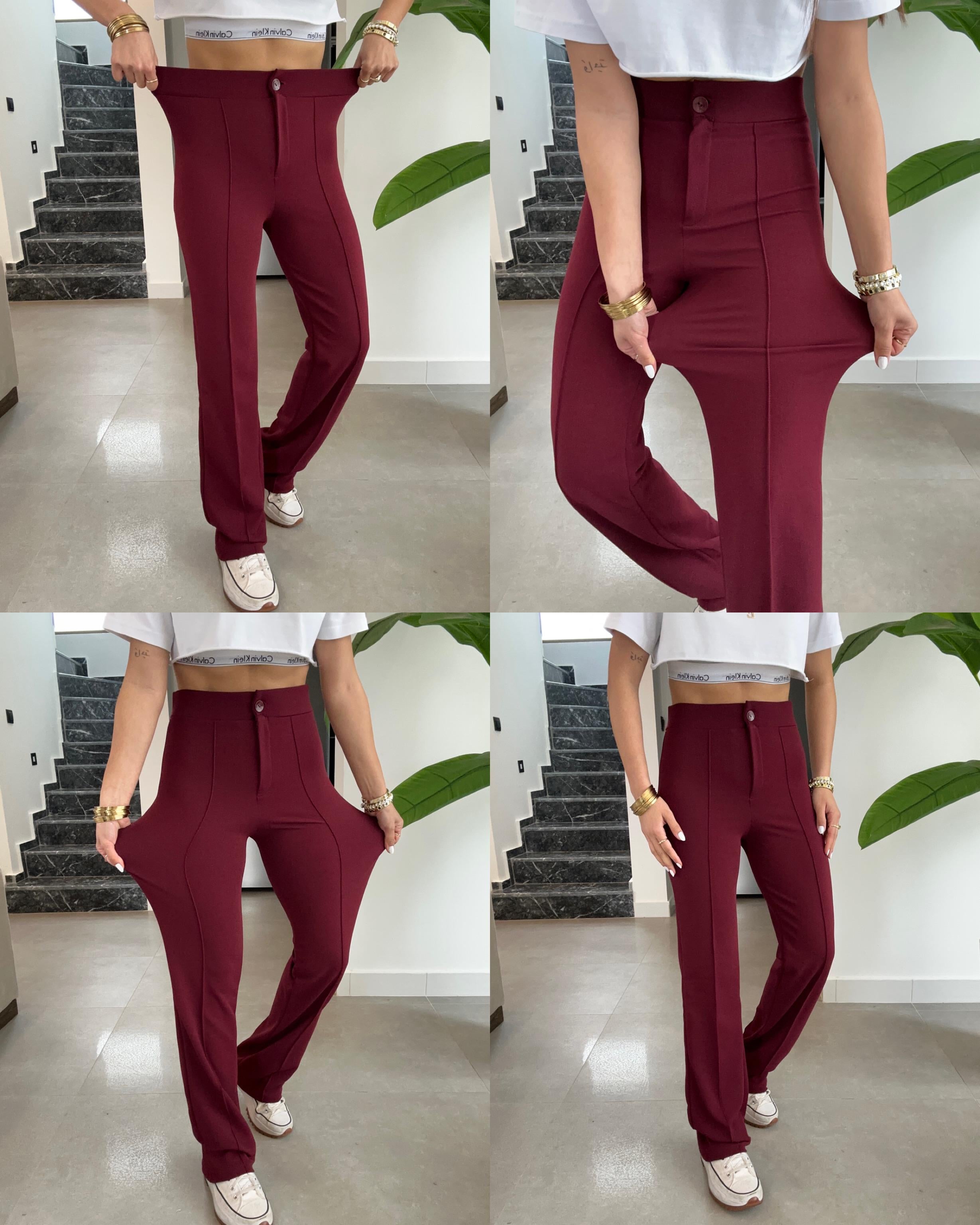 Bordo Çimalı Palazzo Pantolon