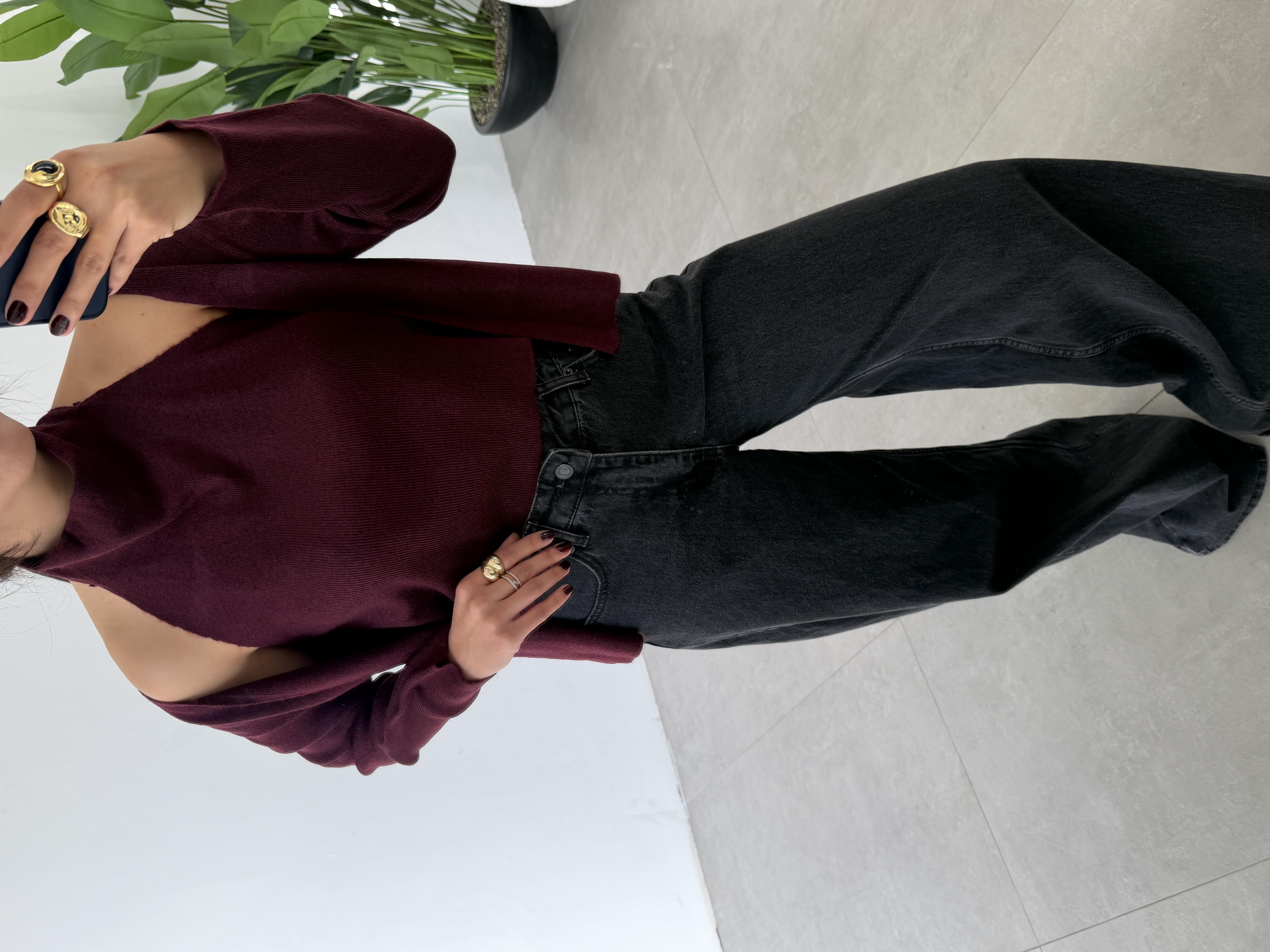 Bordo İçinden Body Detaylı Hırka