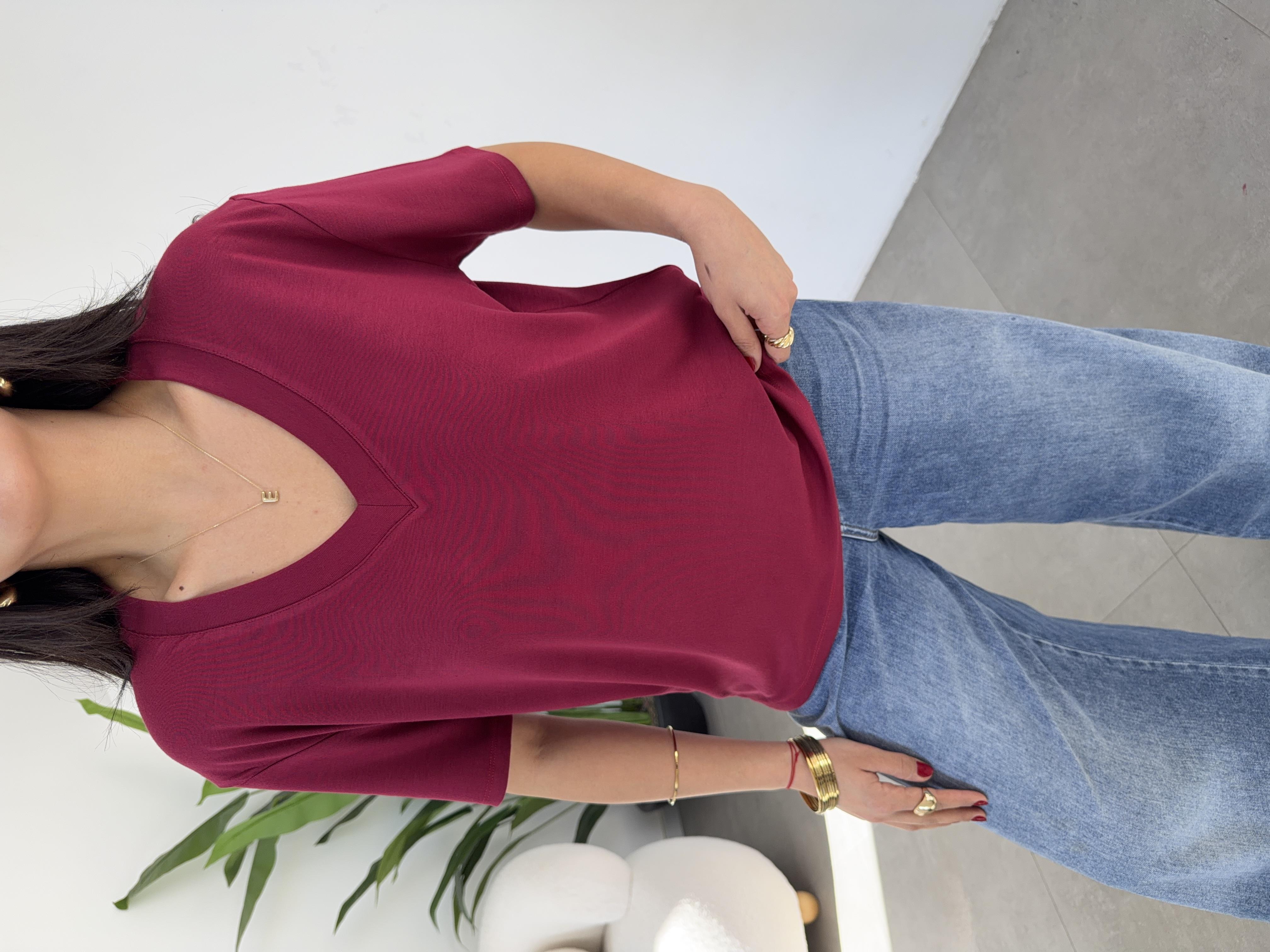 Bordo İnterlok V Yaka Salaş Body