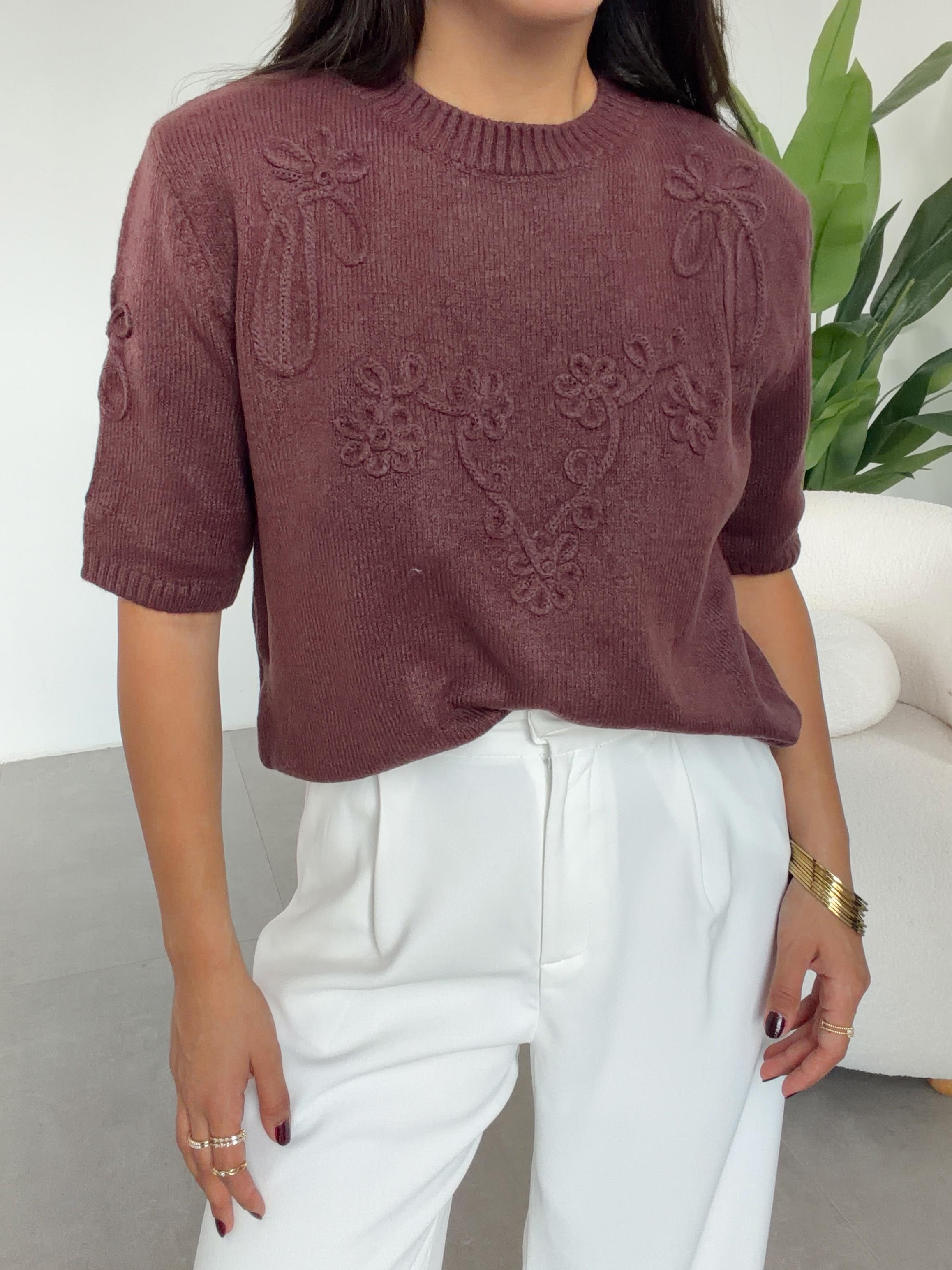 Bordo Kısa Kol Suzene Kazak