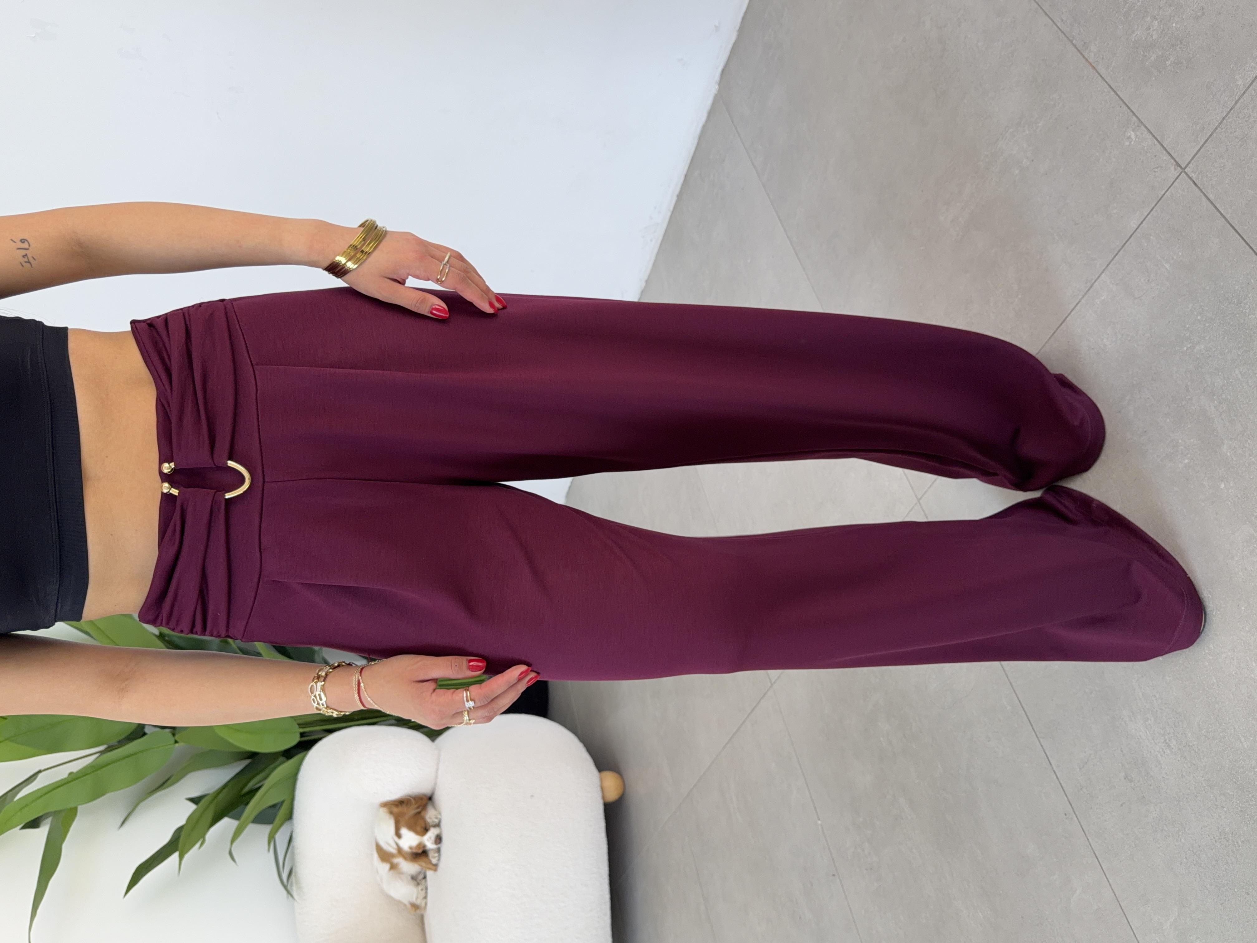 Bordo Modal Önü Tokalı Pantolon