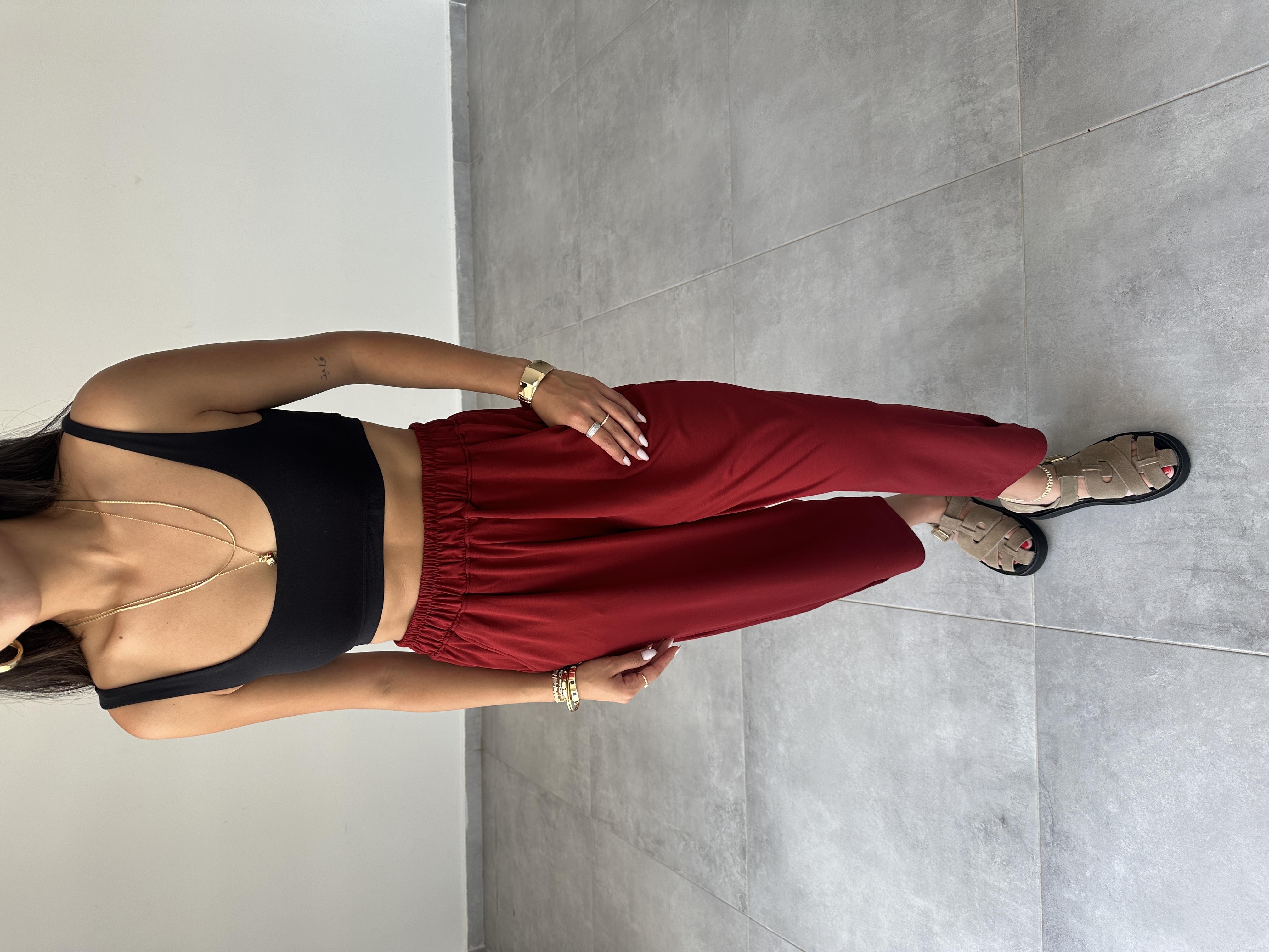 Bordo Modal Paça Tutturmalı Pantolon