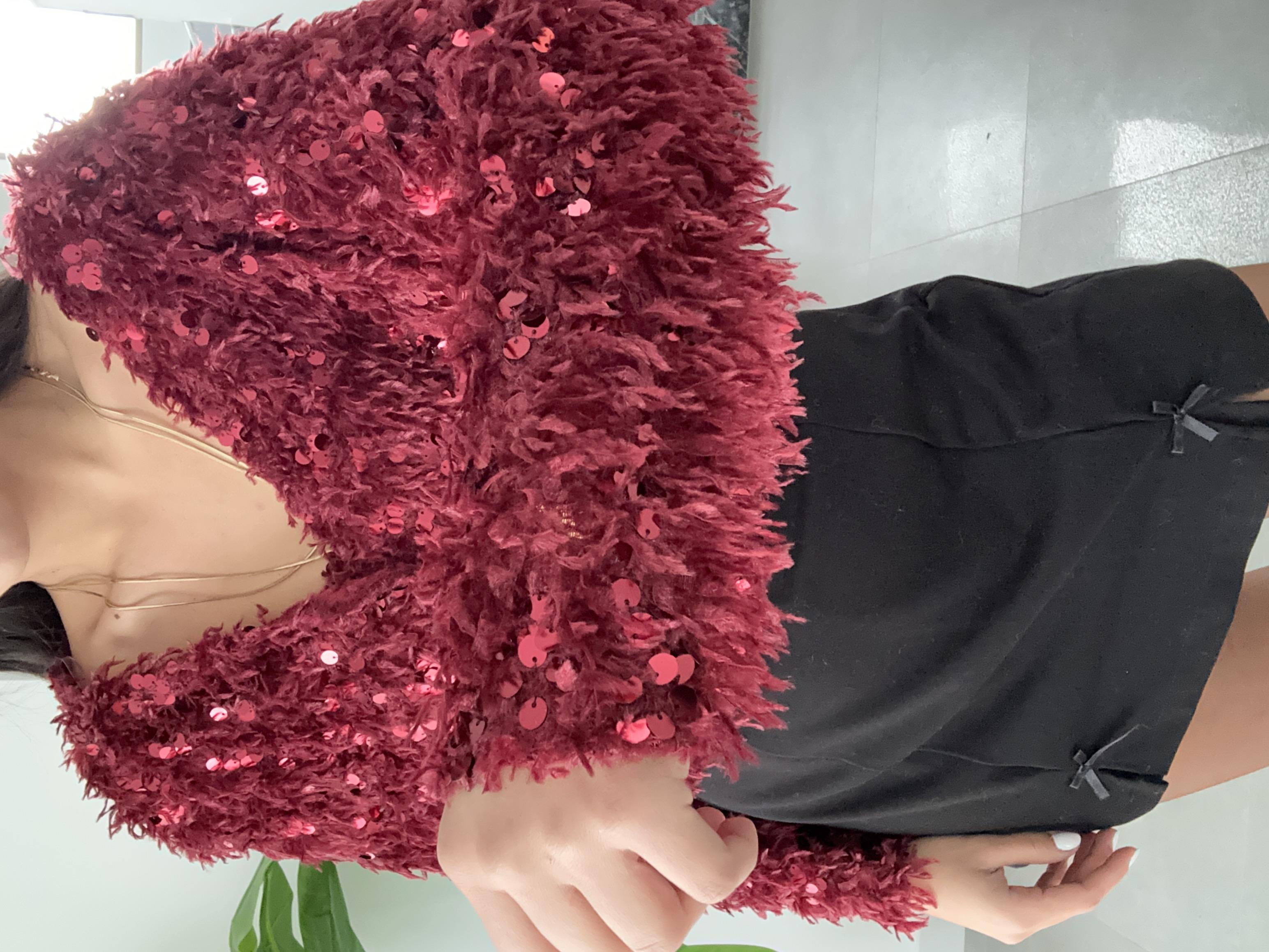 Bordo Pullu Kırçıllı Hırka