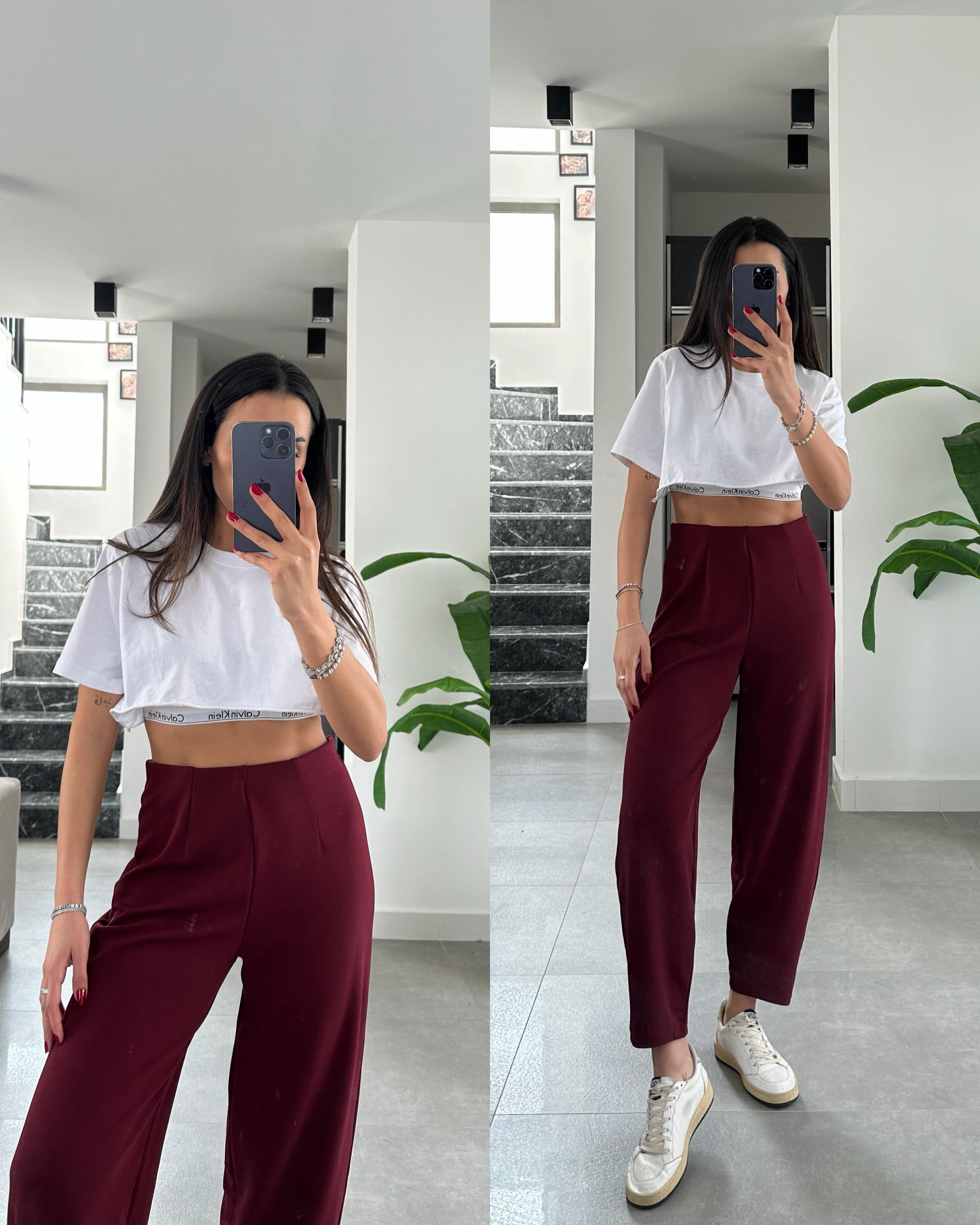 Cendy Krep Kemersiz Bordo Balon Pantolon