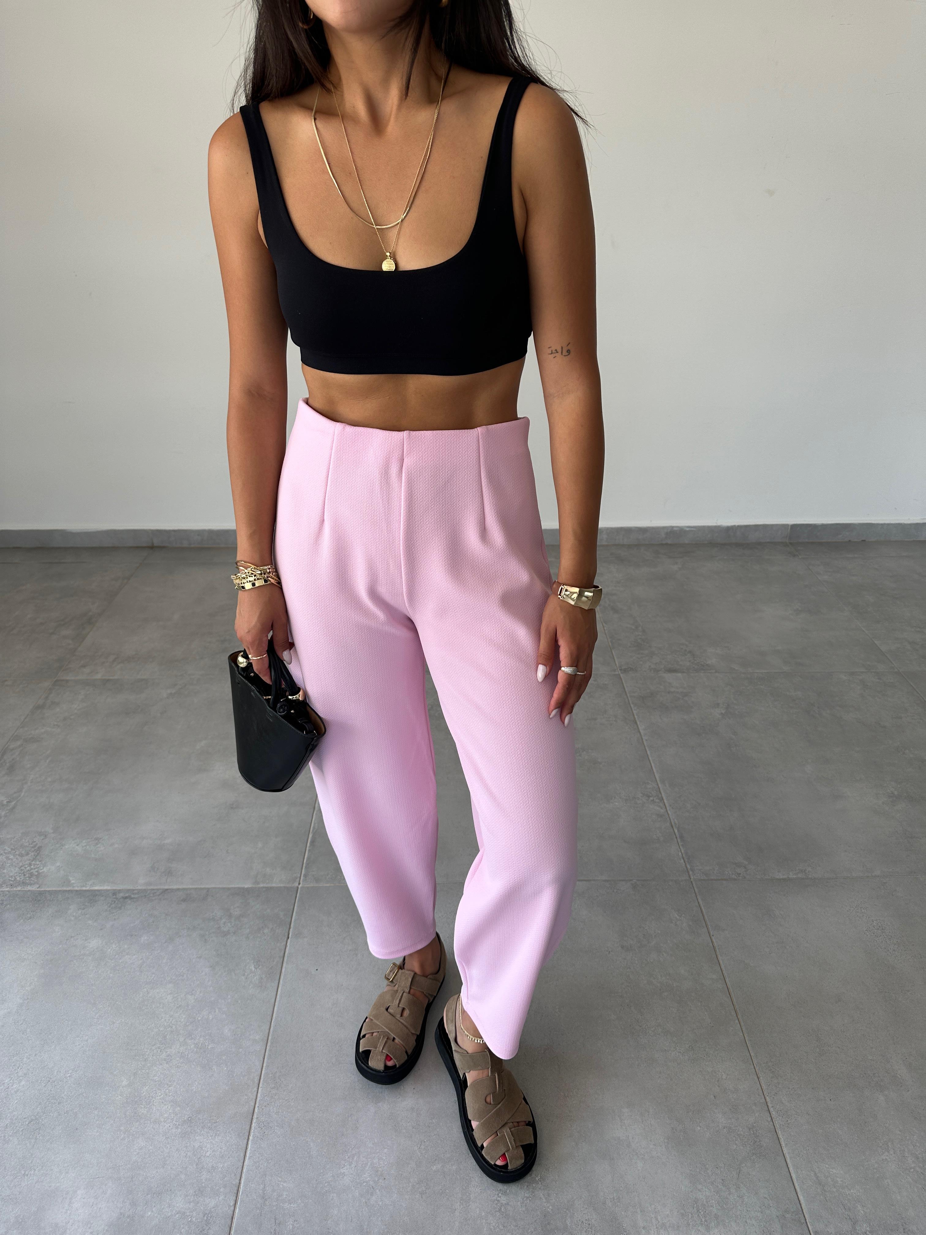 Cendy Krep Kemersiz Pembe Balon Pantolon