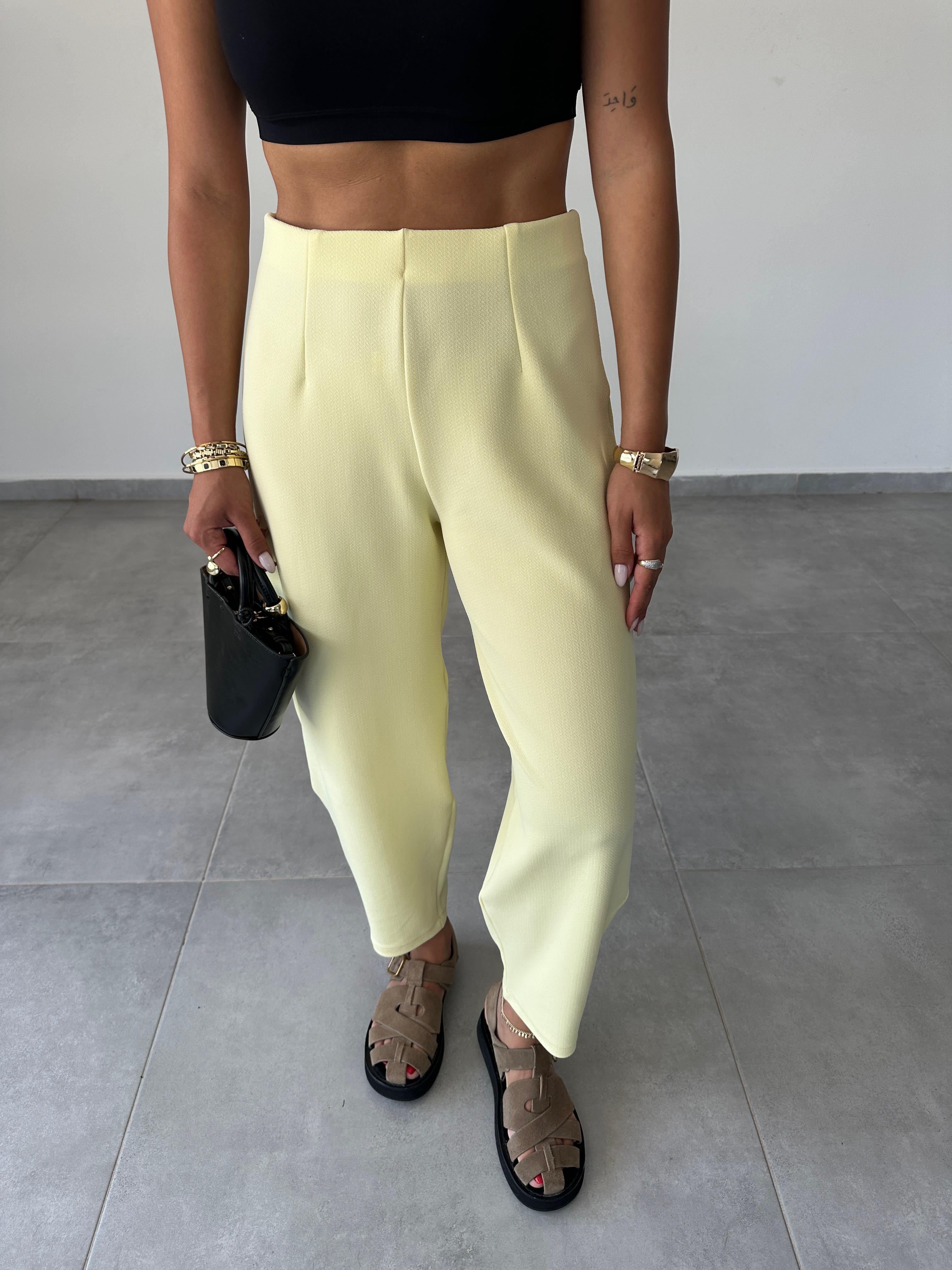 Cendy Krep Kemersiz Sarı Balon Pantolon