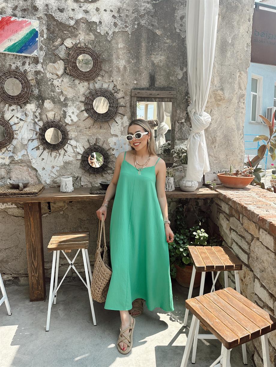 Çimen Yeşili Ayarlanabilir Askı Elbise