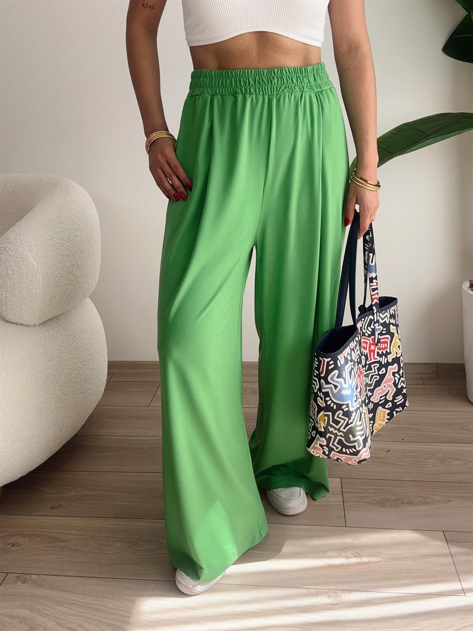 Çimen Yeşili Beli Lastikli Pantolon