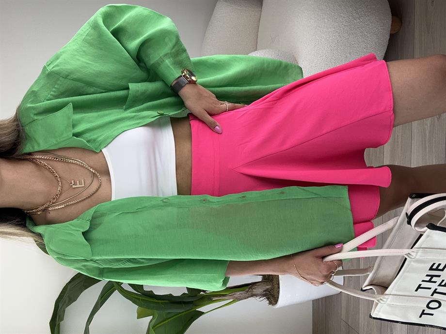 Çimen Yeşili Düşük Omuz Oversize Gömlek