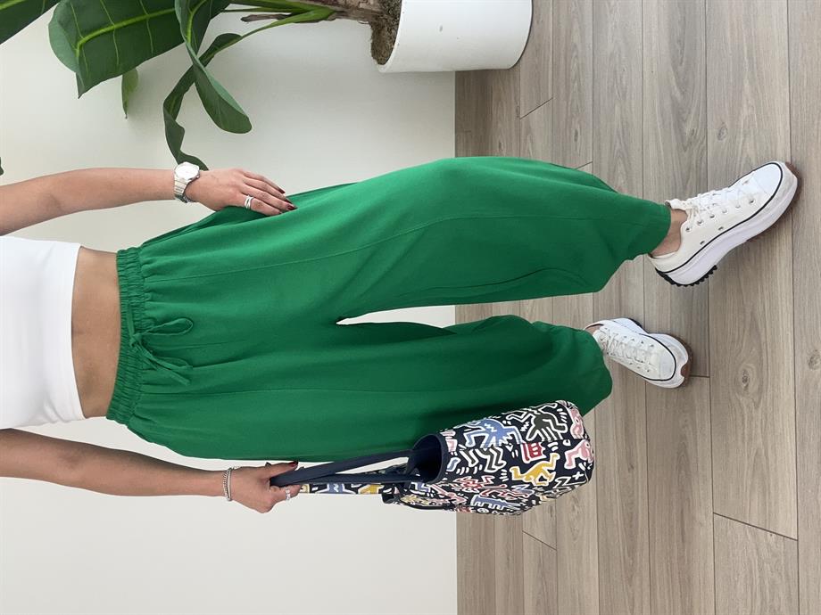 Çimen Yeşili Keten Şalvar Pantolon