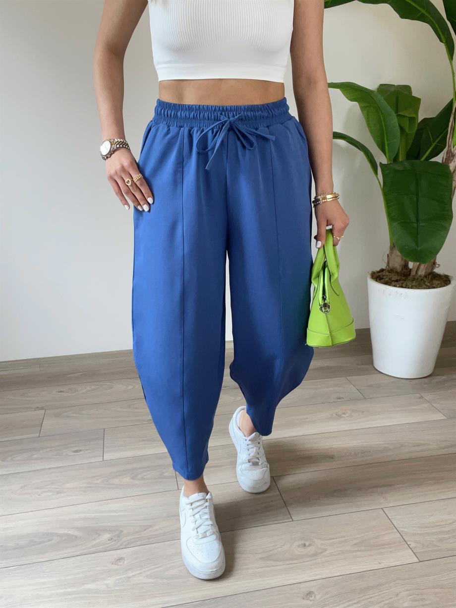 Cindy İndigo Beli Lastikli  Şalvar Pantolon