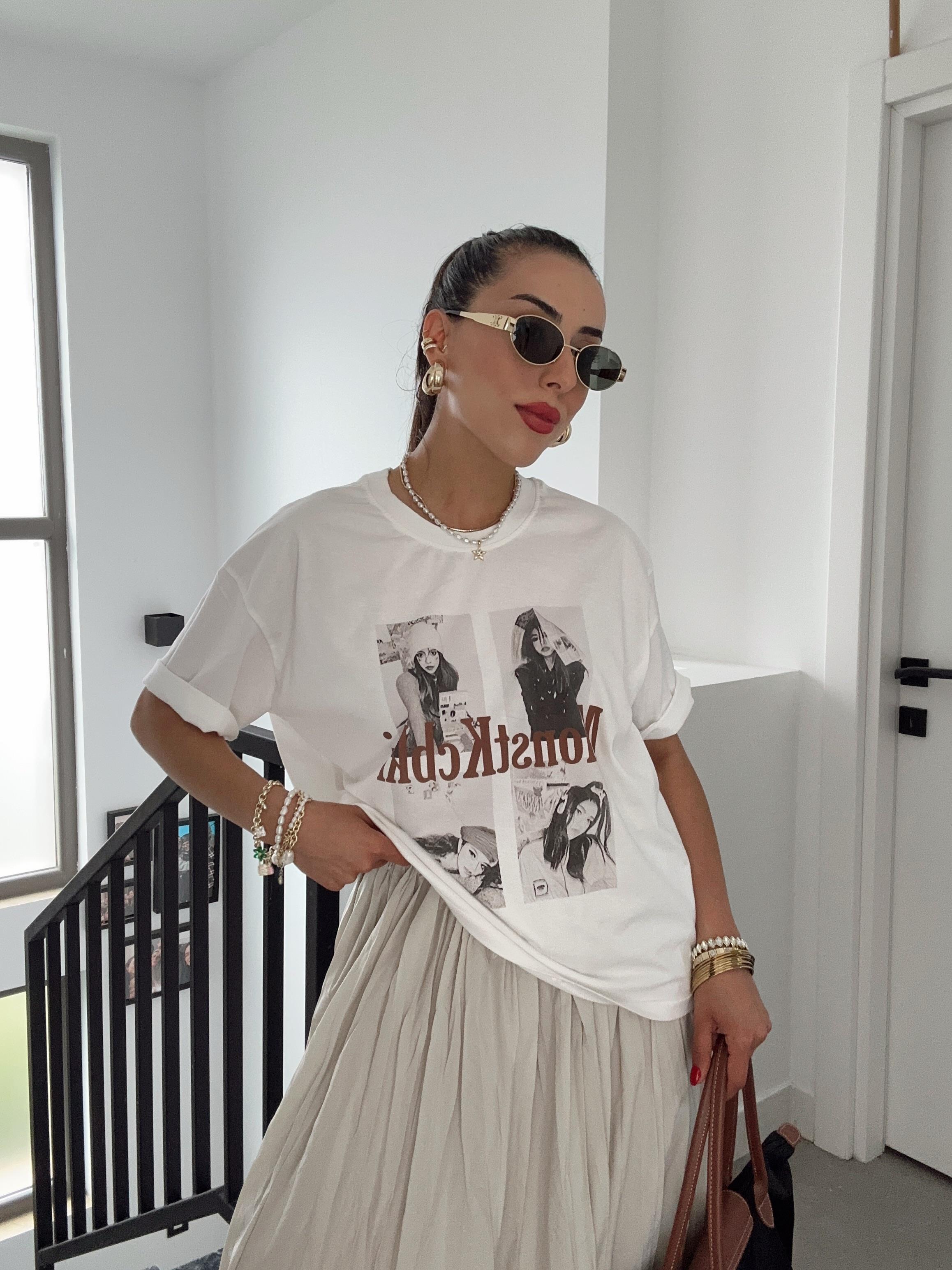 Ekru Baskılı Tişört