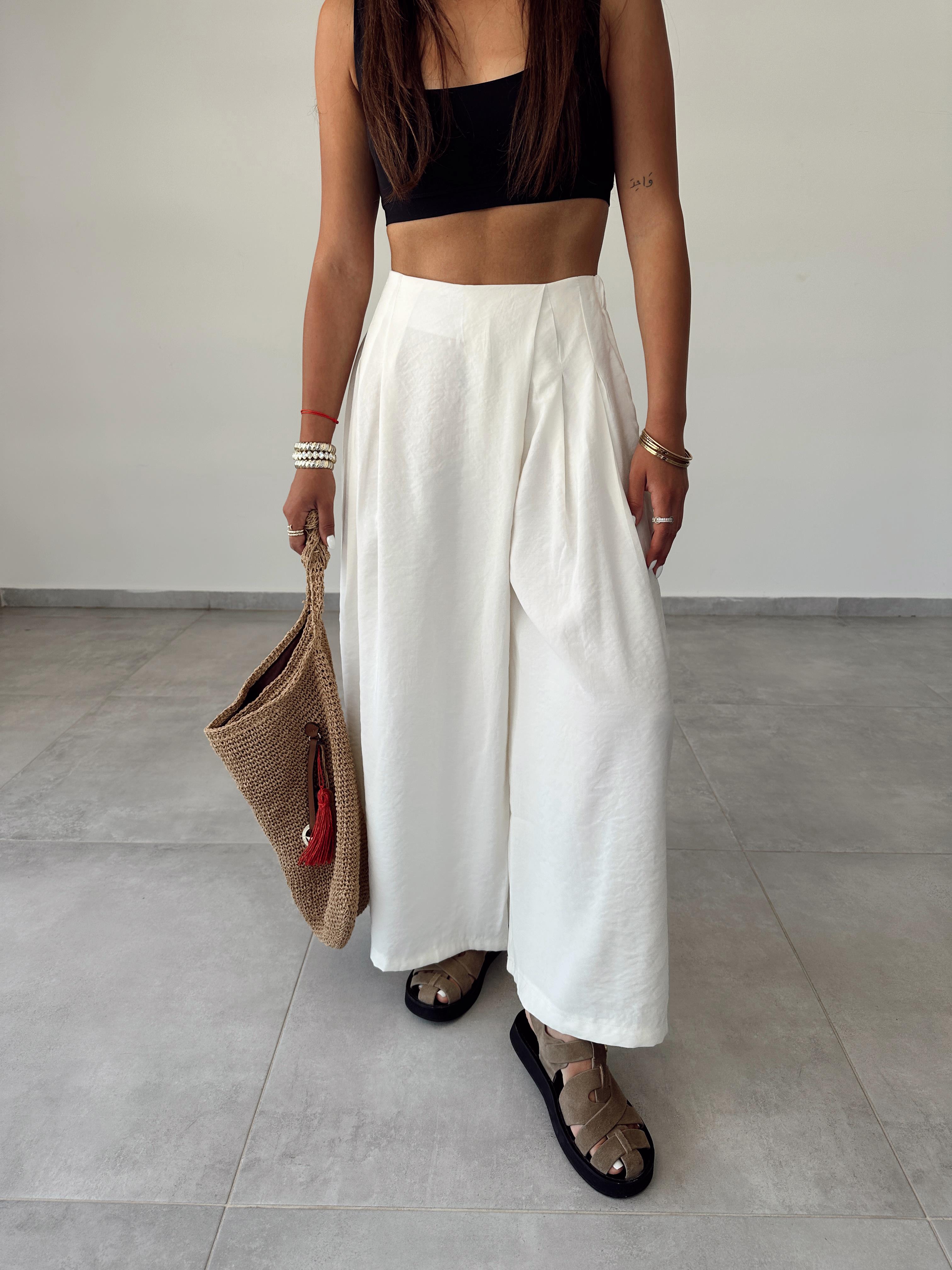 Ekru Beli Lastikli Pareo Pantolon