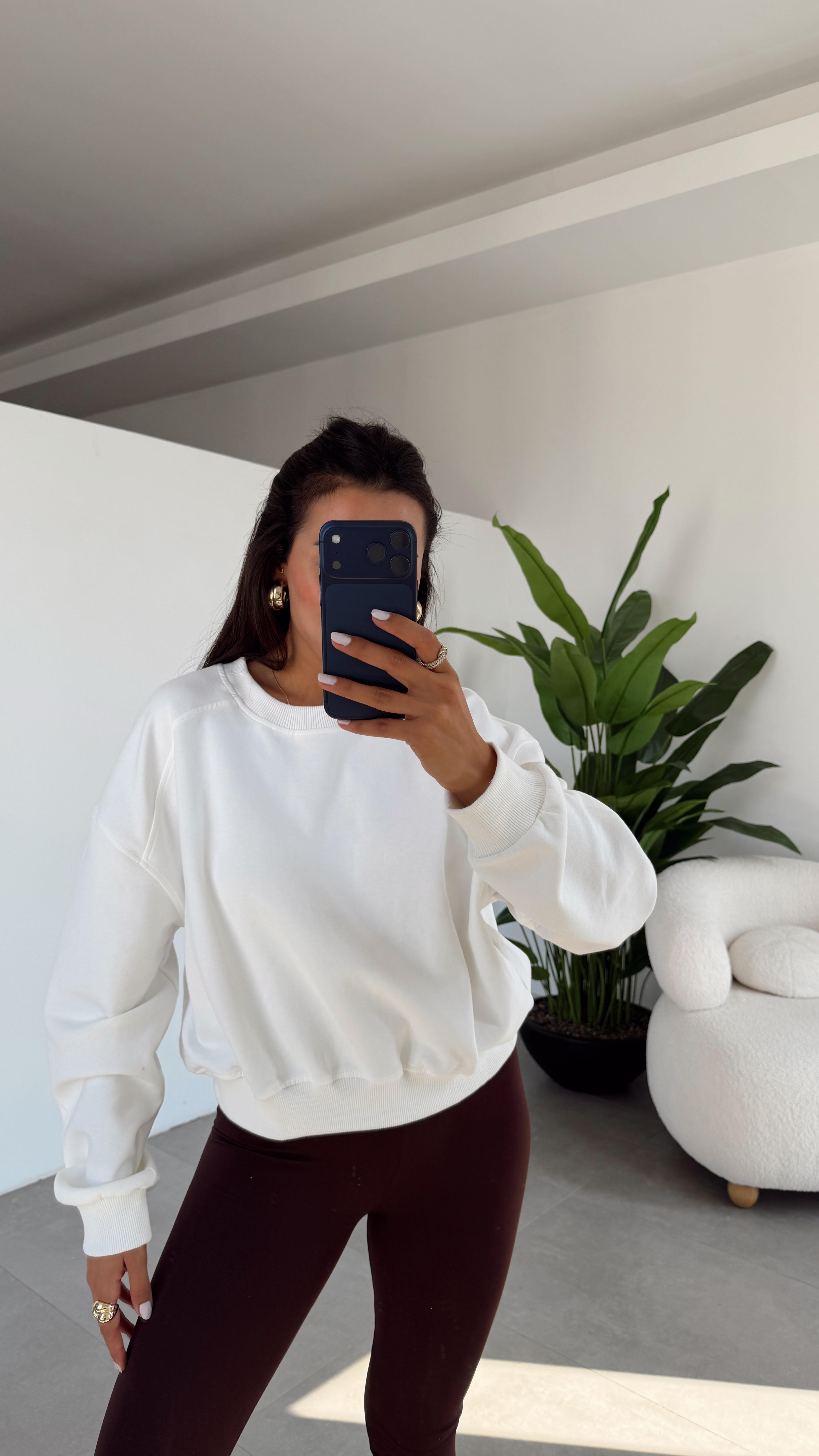 Ekru Bisiklet Yaka Sweat