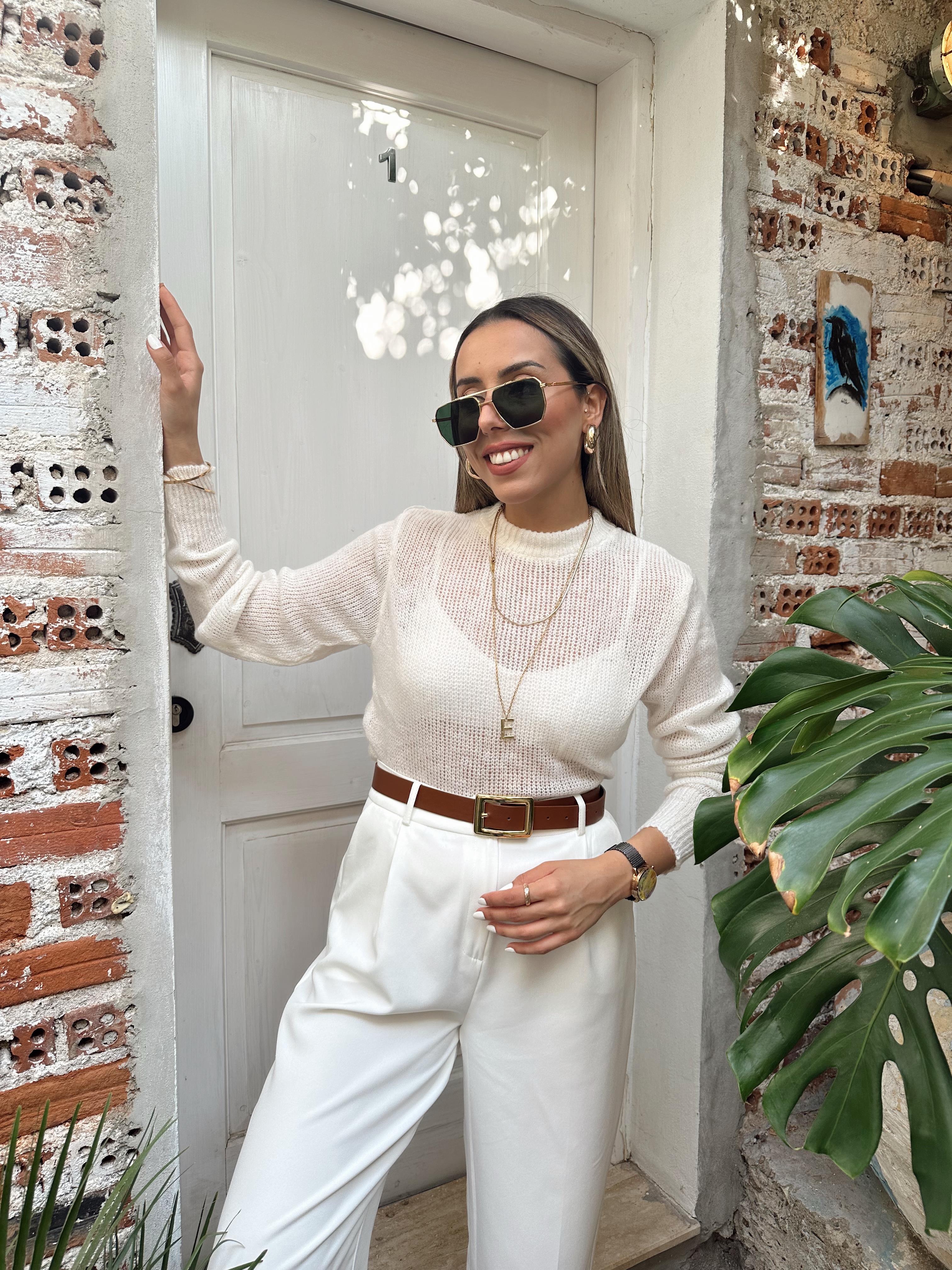 Ekru Bisiklet Yaka Triko Kazak