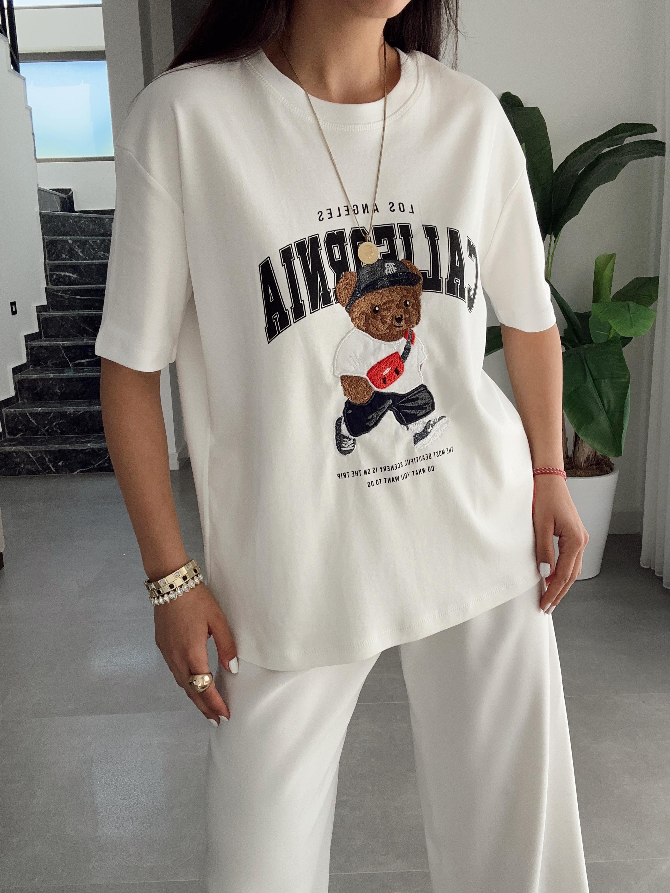 Ekru California Tedy Nakışlı Tshirt