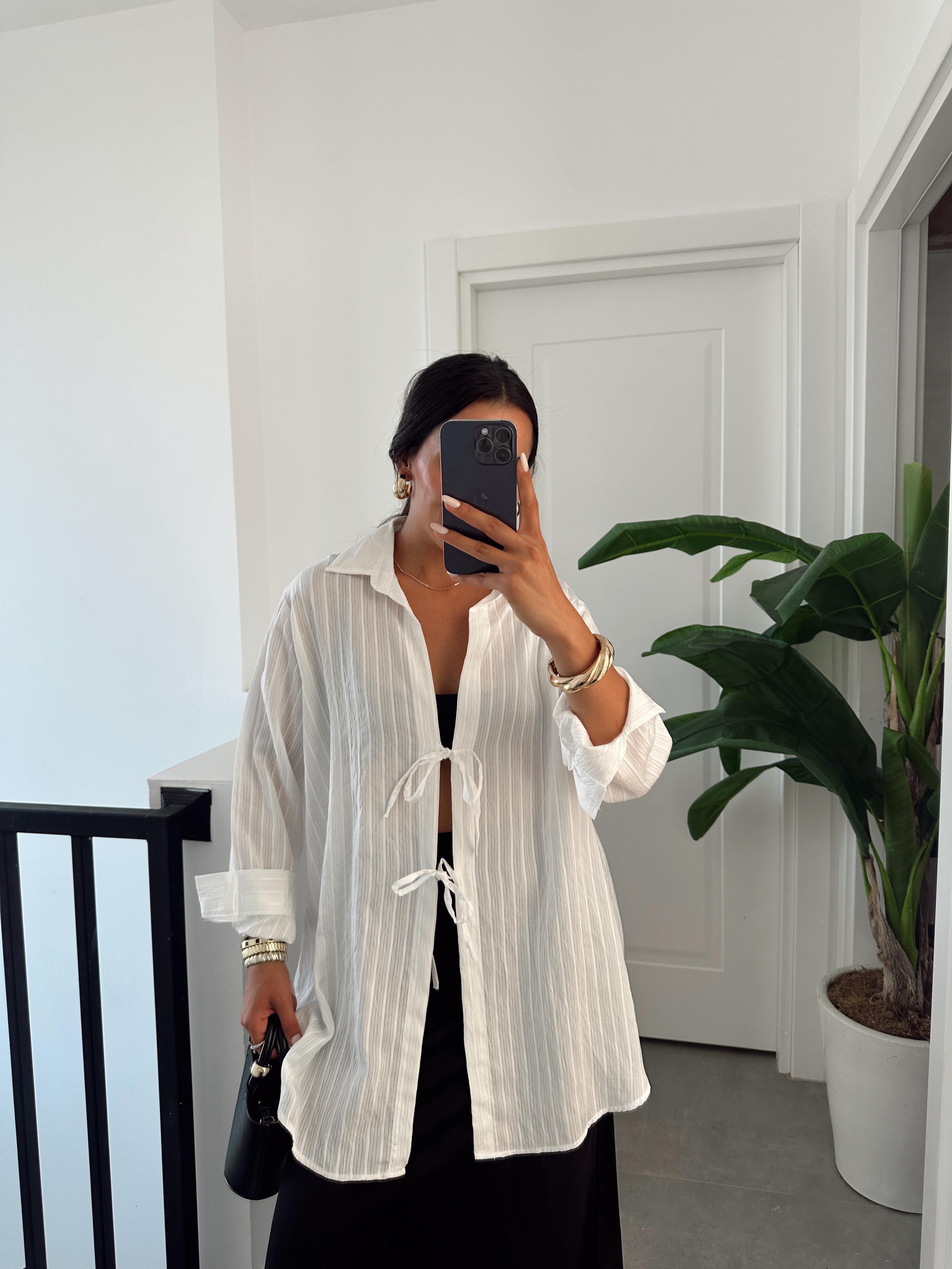 Ekru Çift Bağlamalı Pareo Gömlek