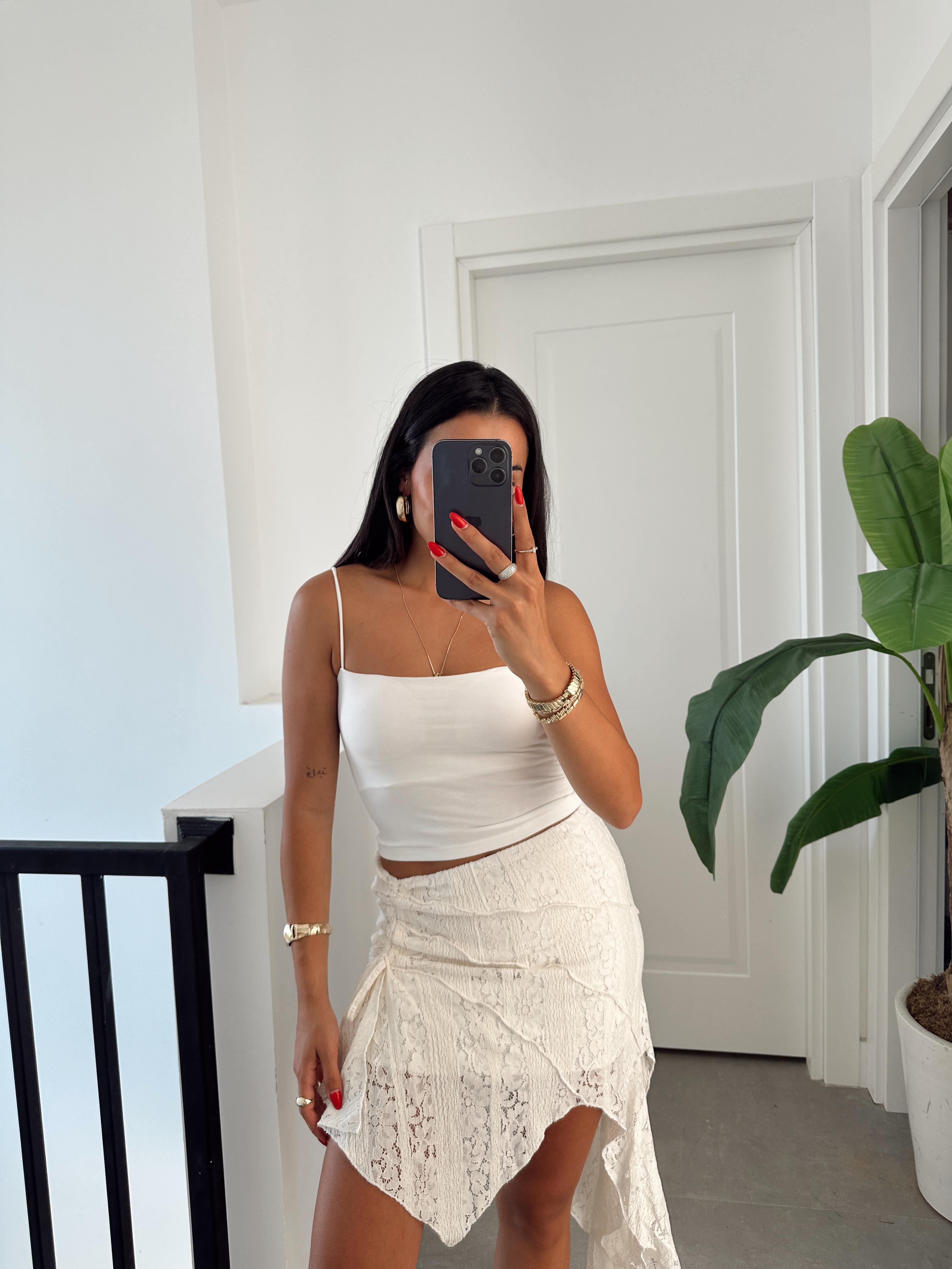 Ekru İçi Dolgulu Askılı Crop