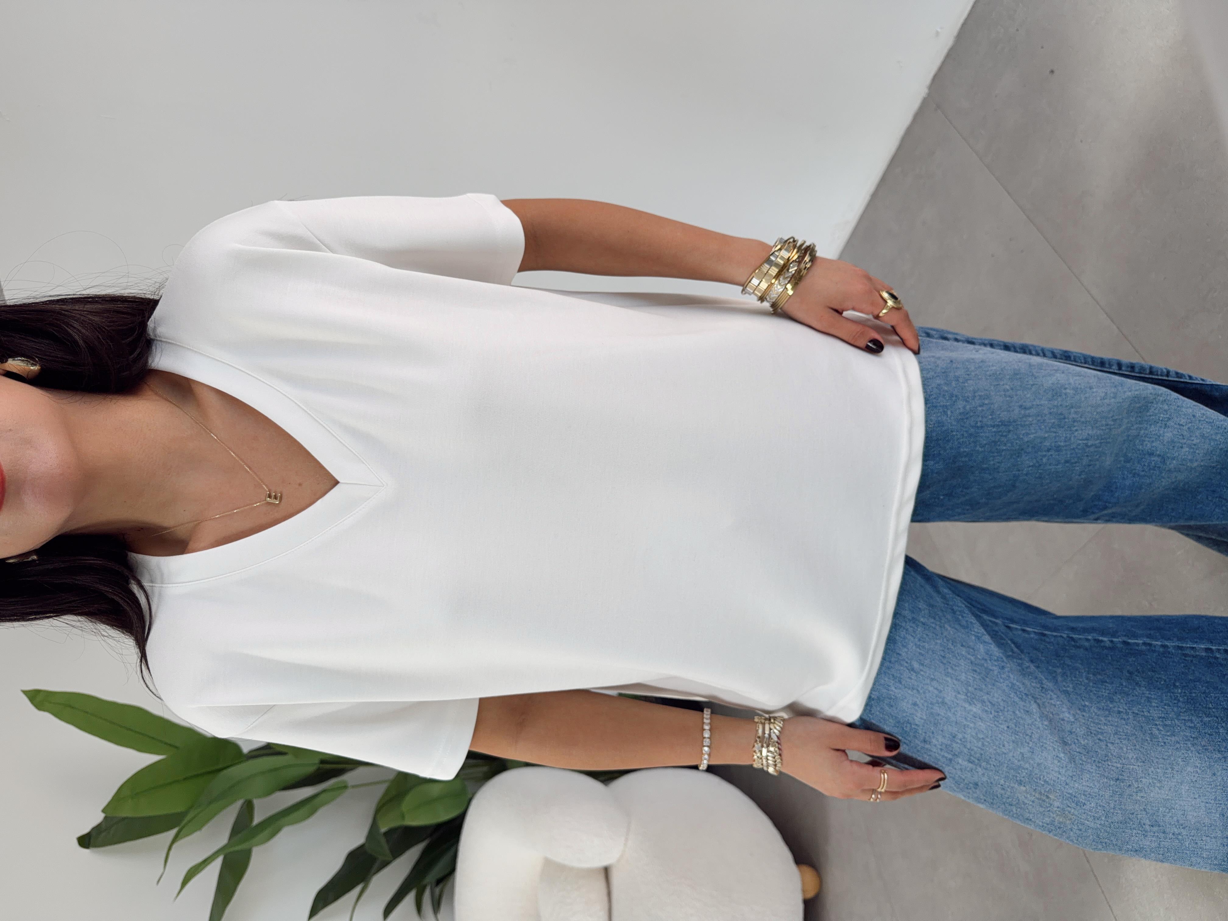 Ekru İnterlok V Yaka Salaş Body