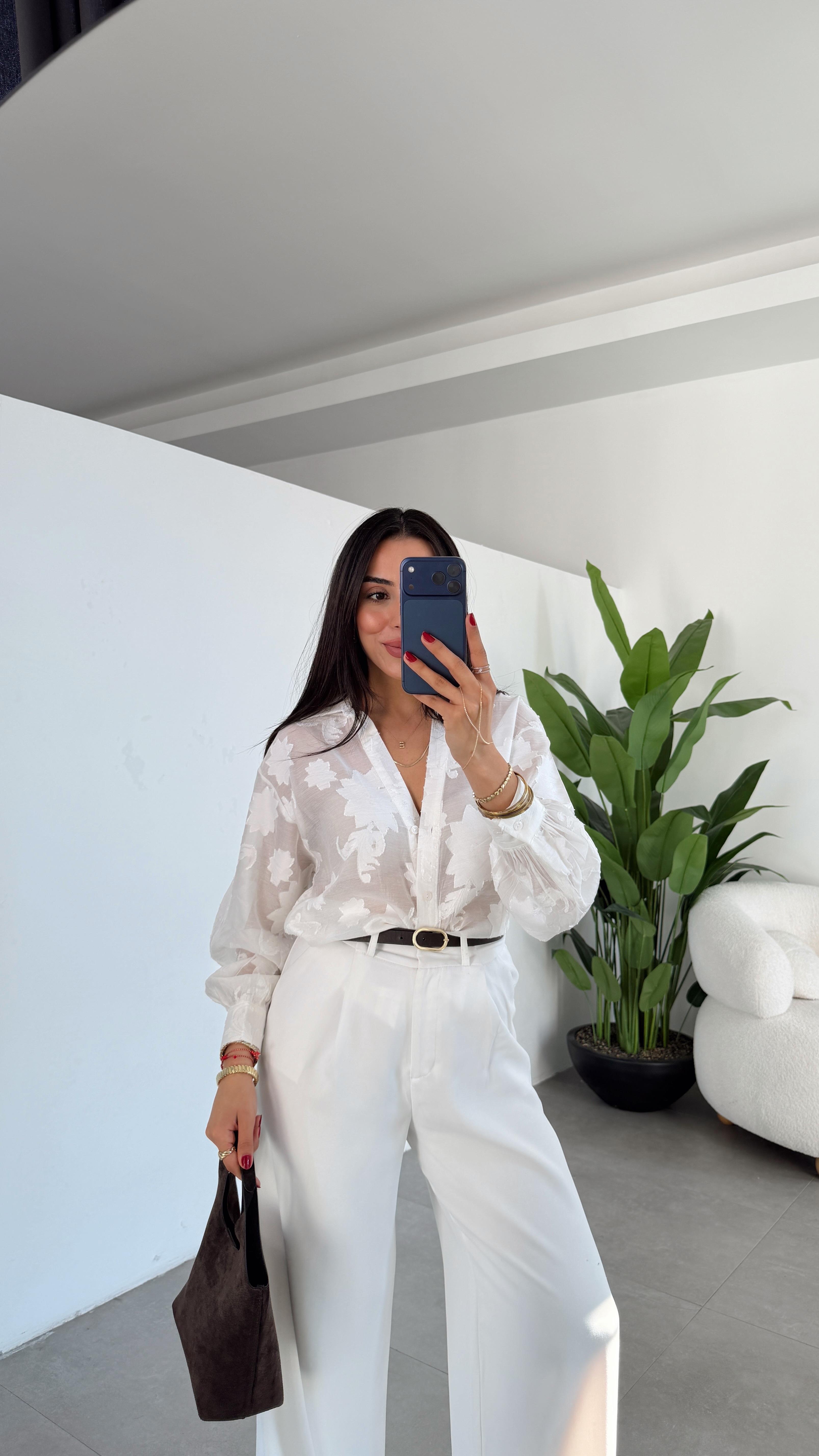 Ekru Jakarlı Gömlek