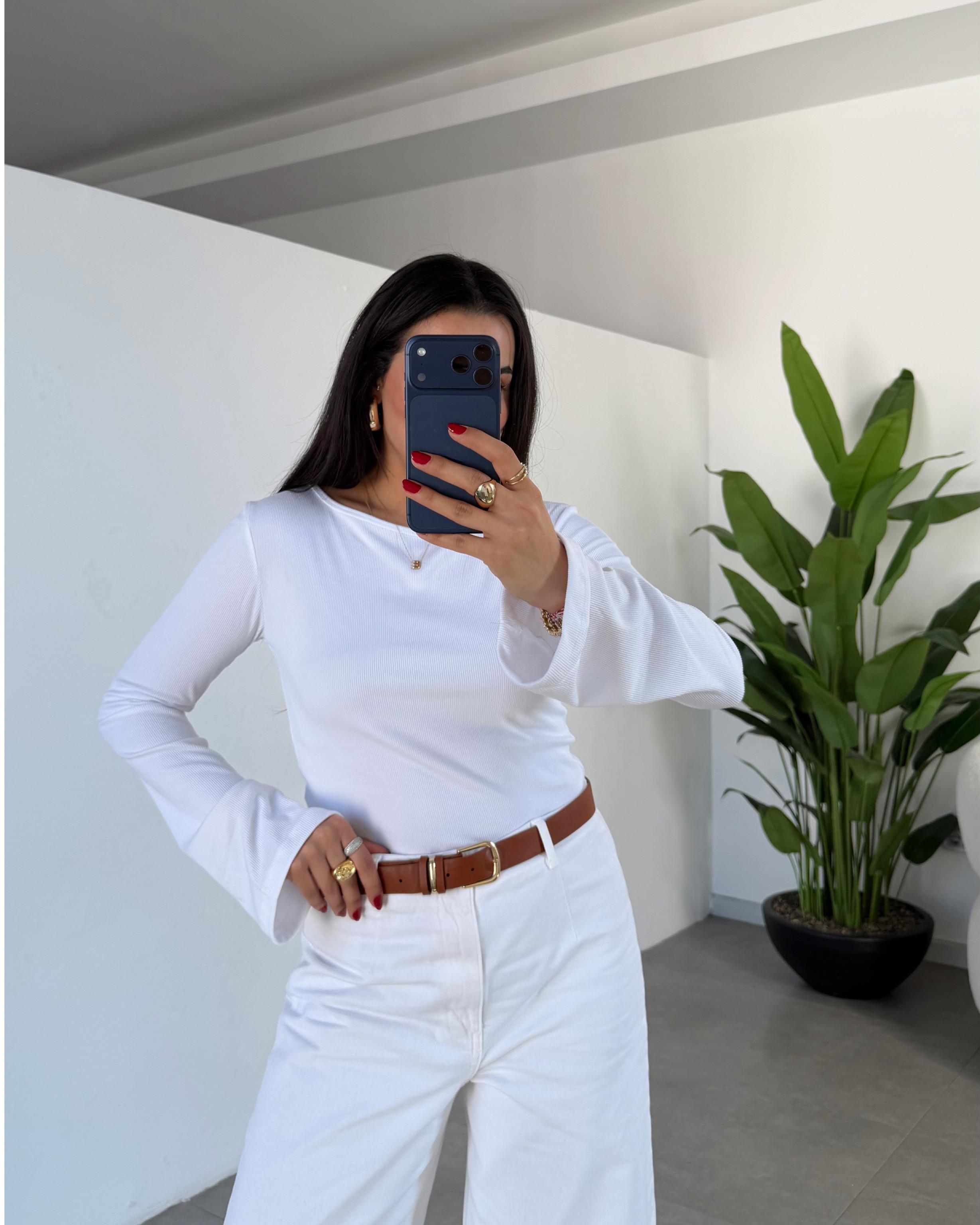 Ekru Kaşkorse İspanyol Uzun Kol Bluz