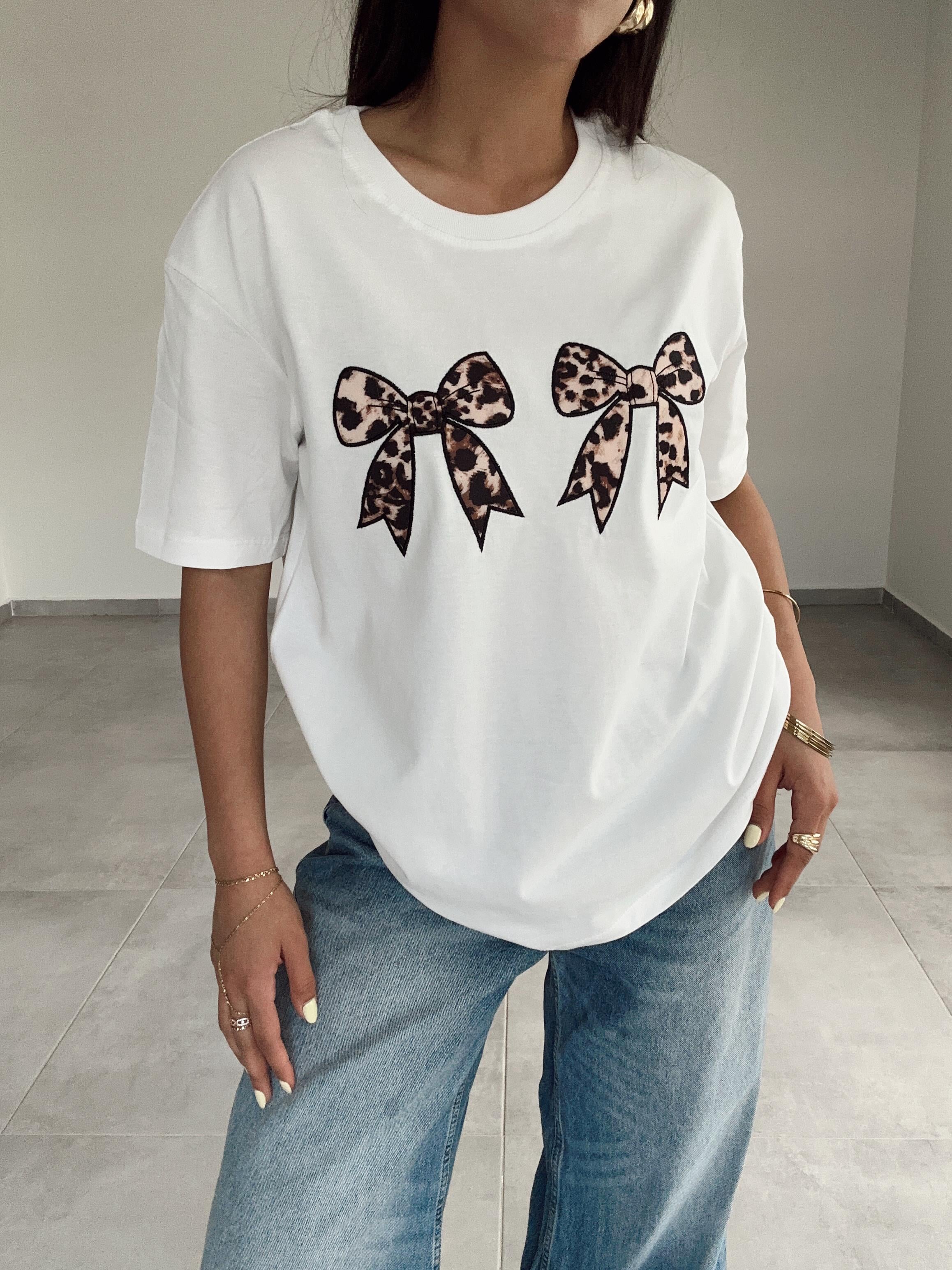 Ekru Leopar Fiyonk Tişört