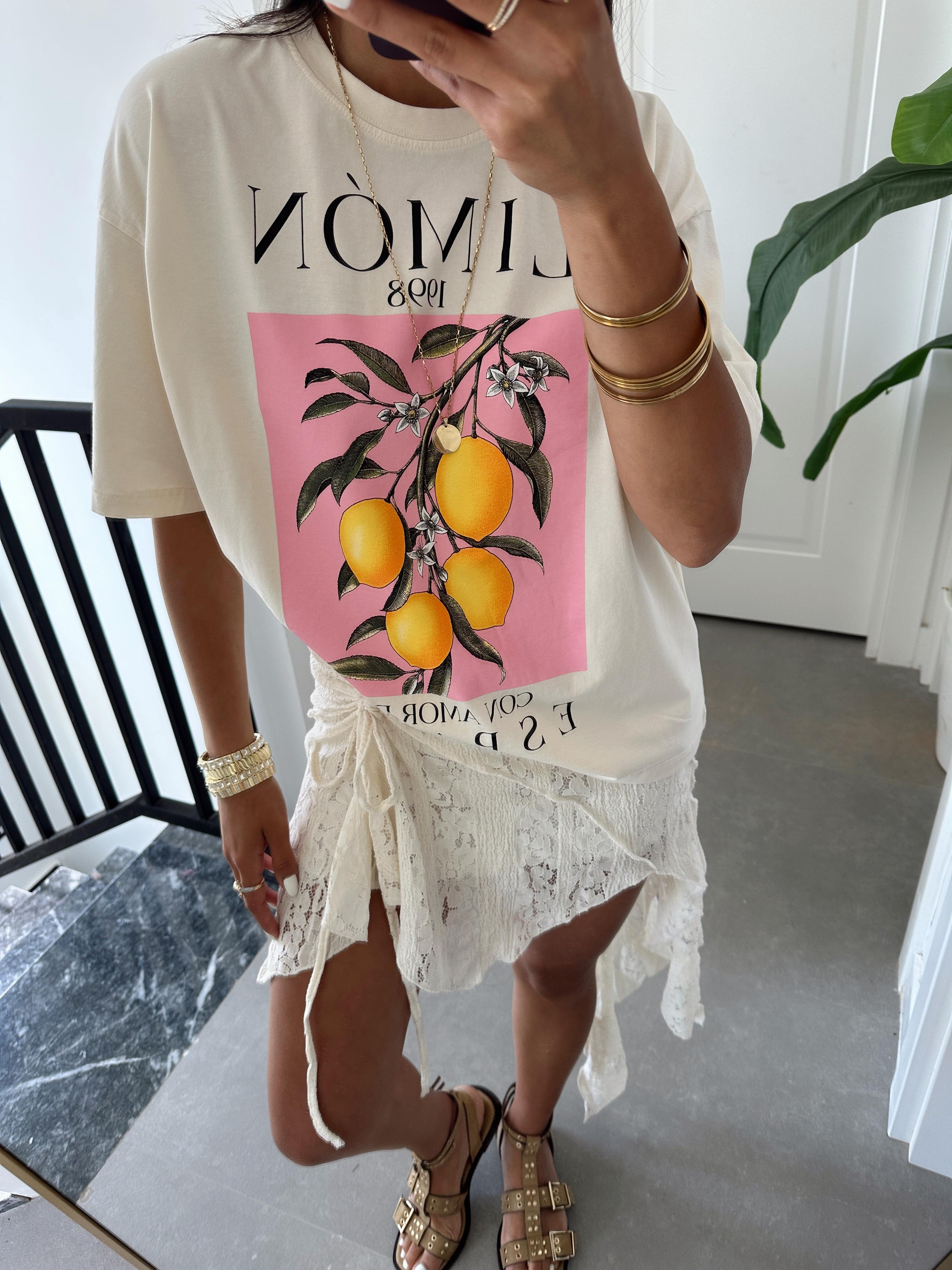 Ekru Limon Baskılı Tshirt