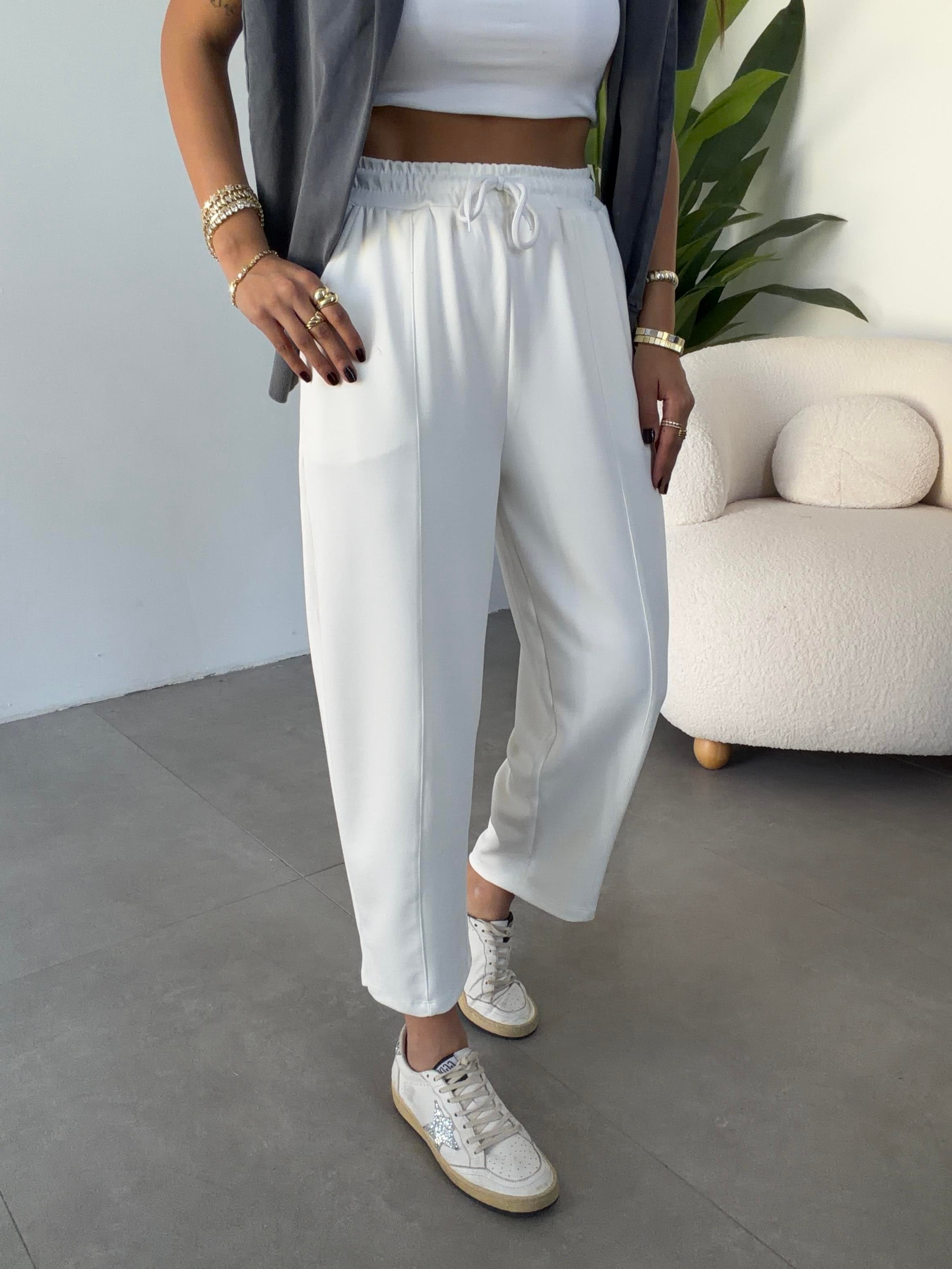 Ekru Önü Çimalı Modal Eşofman Altı