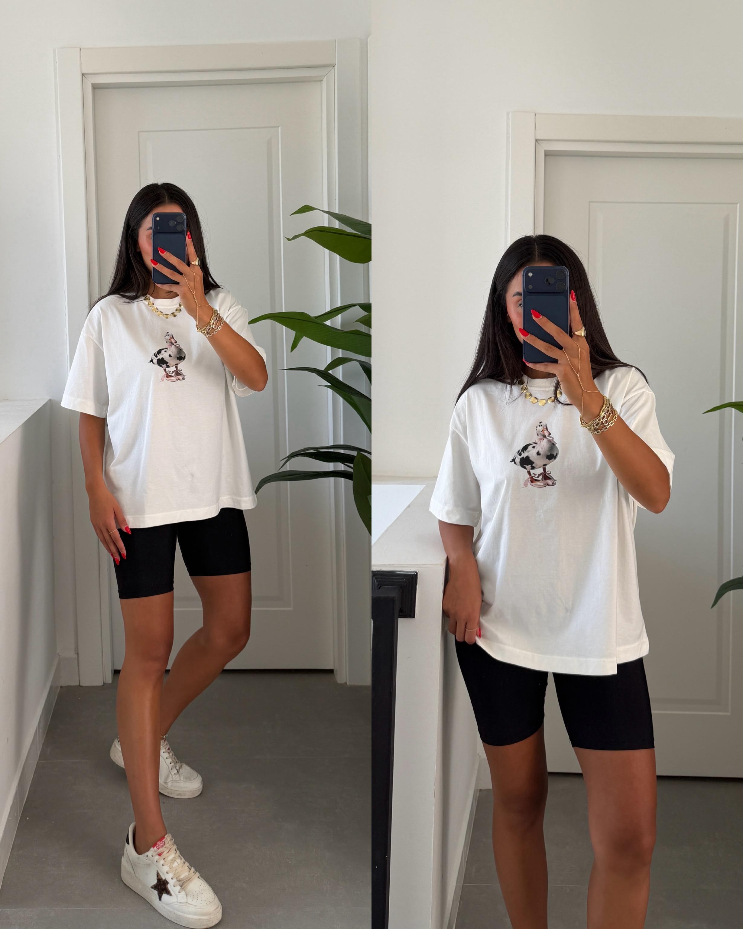 Ekru Ördek Baskı Tshirt