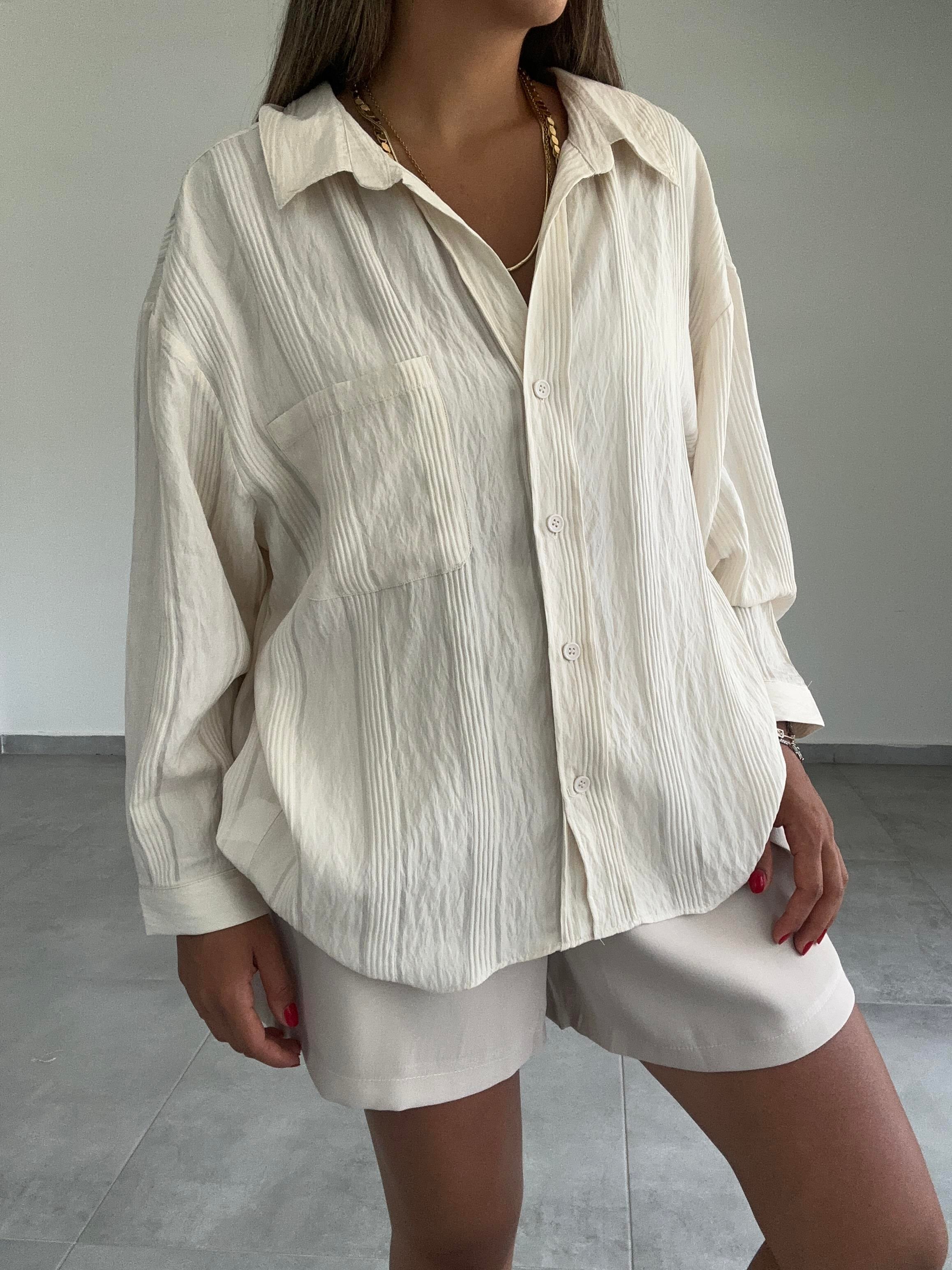 Ekru Oversize Gömlek
