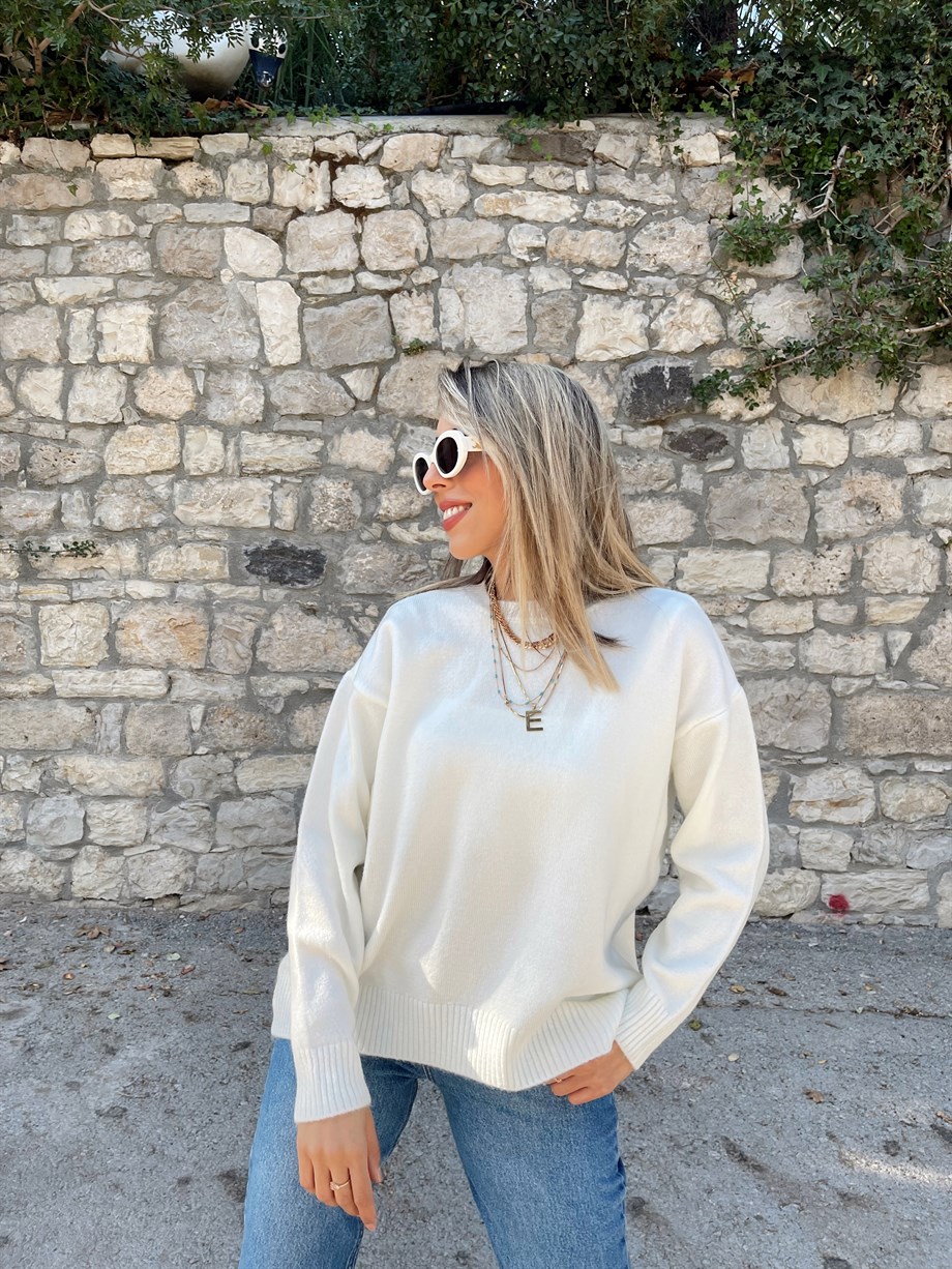 Ekru Salaş Triko Kazak