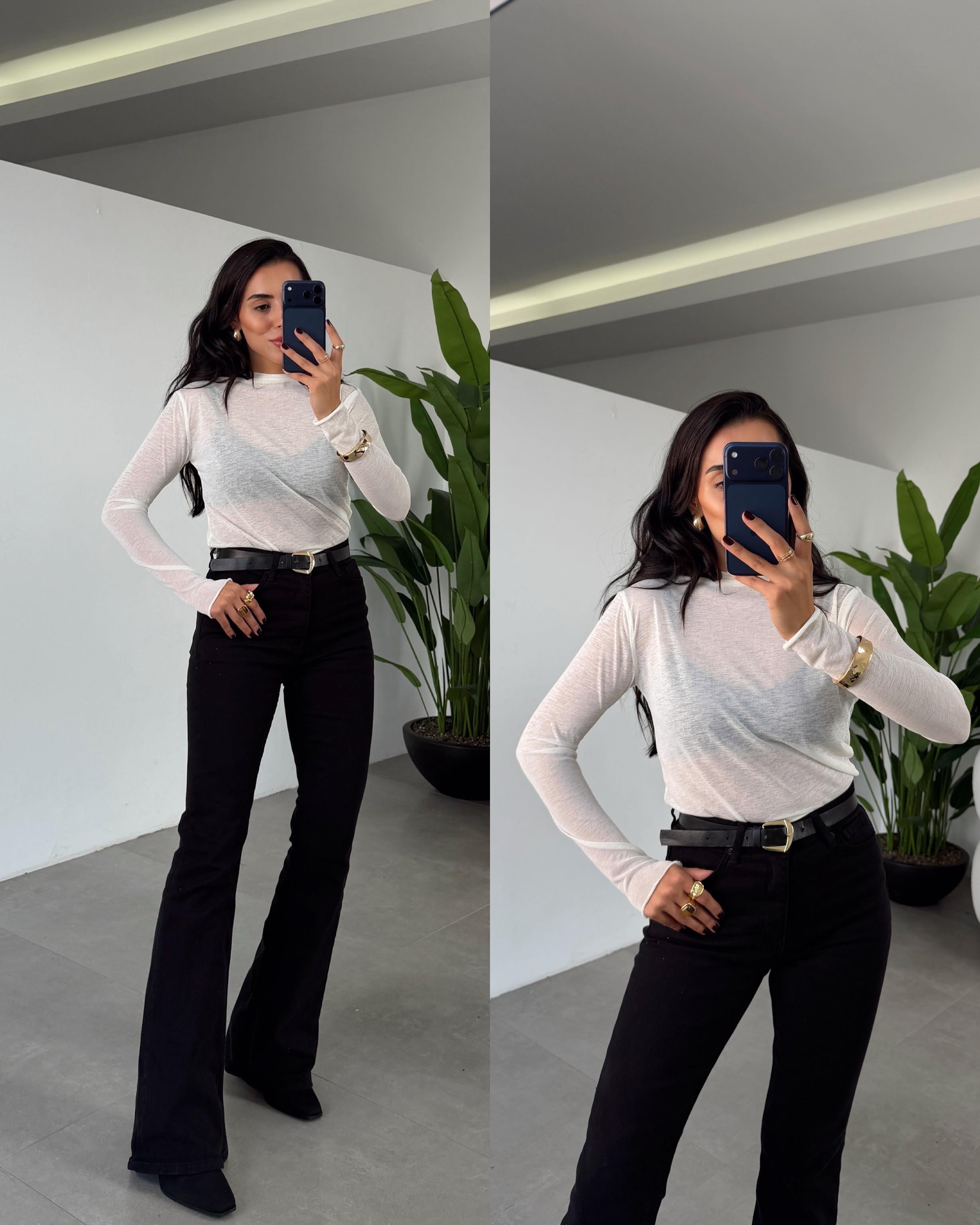 Ekru Transparan Bluz