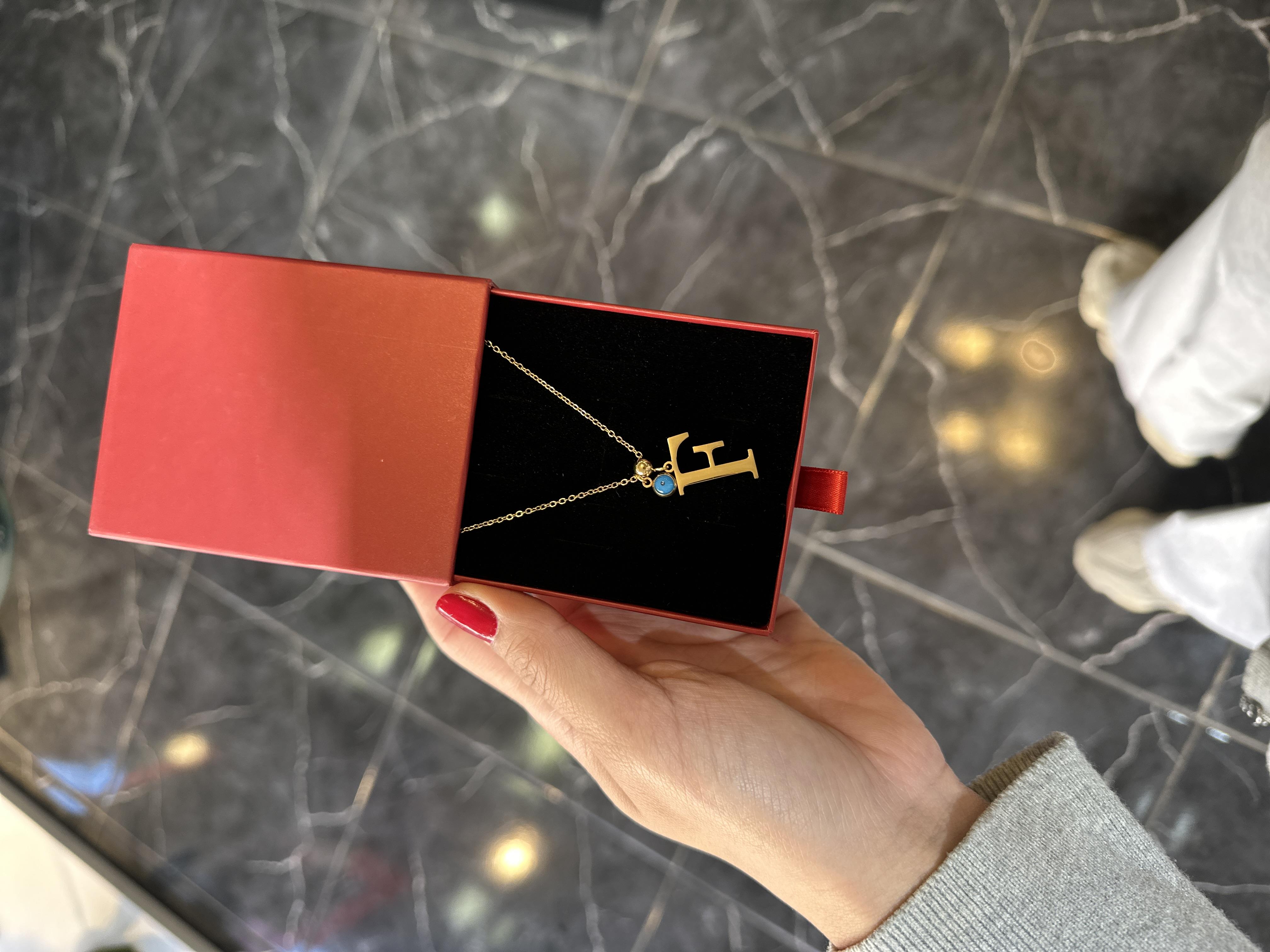 F Gold Nazar Boncuklu Harf Çelik Kolye