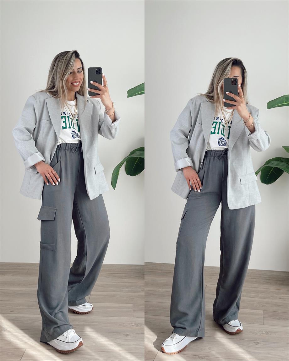 Füme Kargo Cep Keten Pantolon