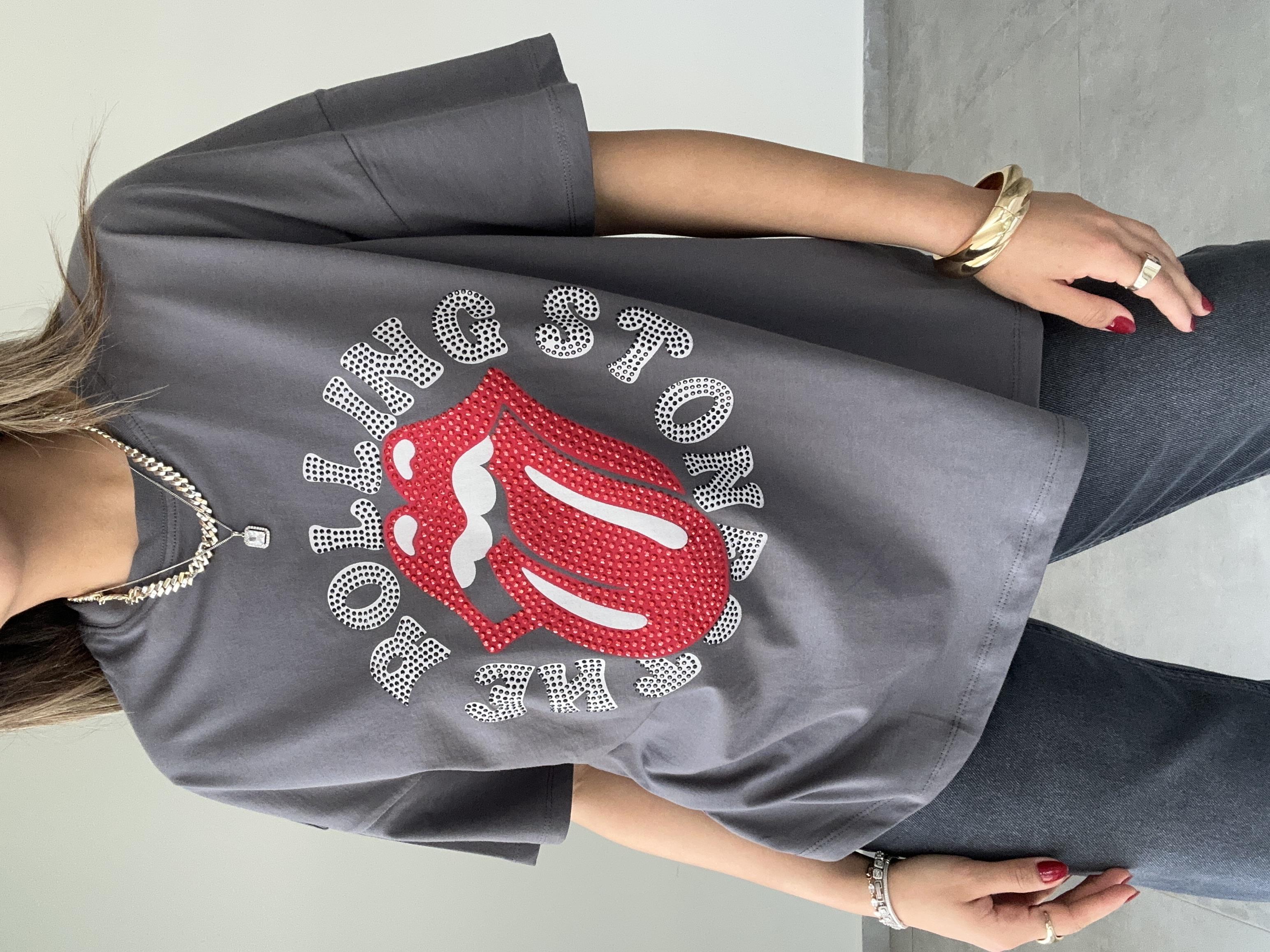 Füme Taş Baskılı Tişört